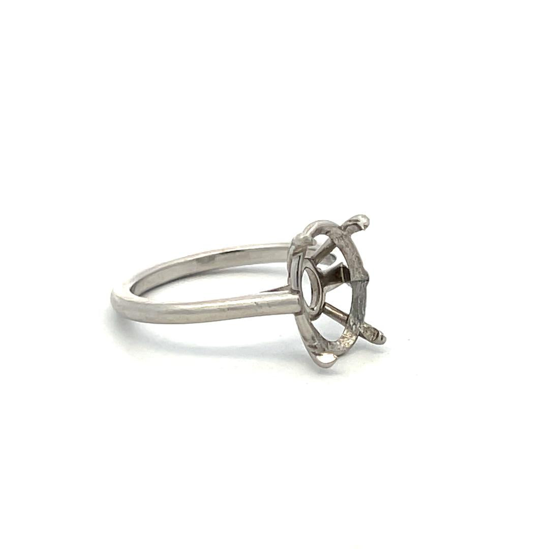 Vintage Platinum Semi Mount Ring Fits 9.7x6.8 MM Holds 2.5ct+ Center Stone