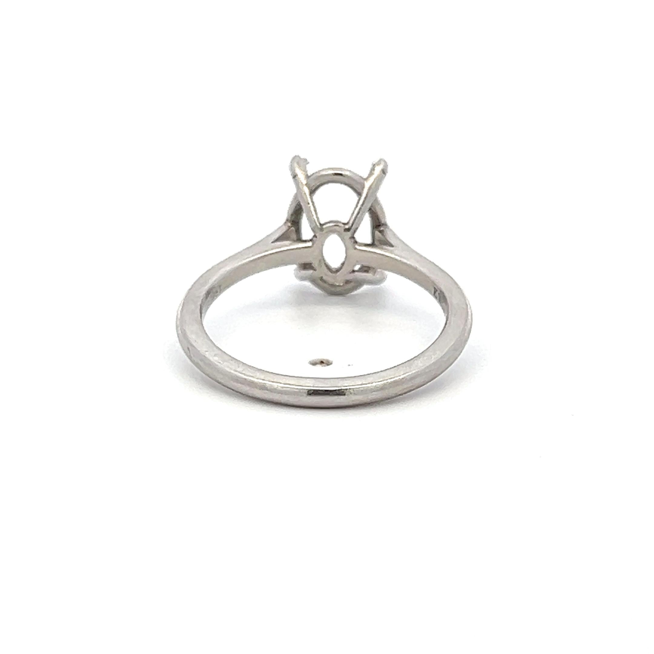 Vintage Platinum Semi Mount Ring Fits 9.7x6.8 MM Holds 2.5ct+ Center Stone