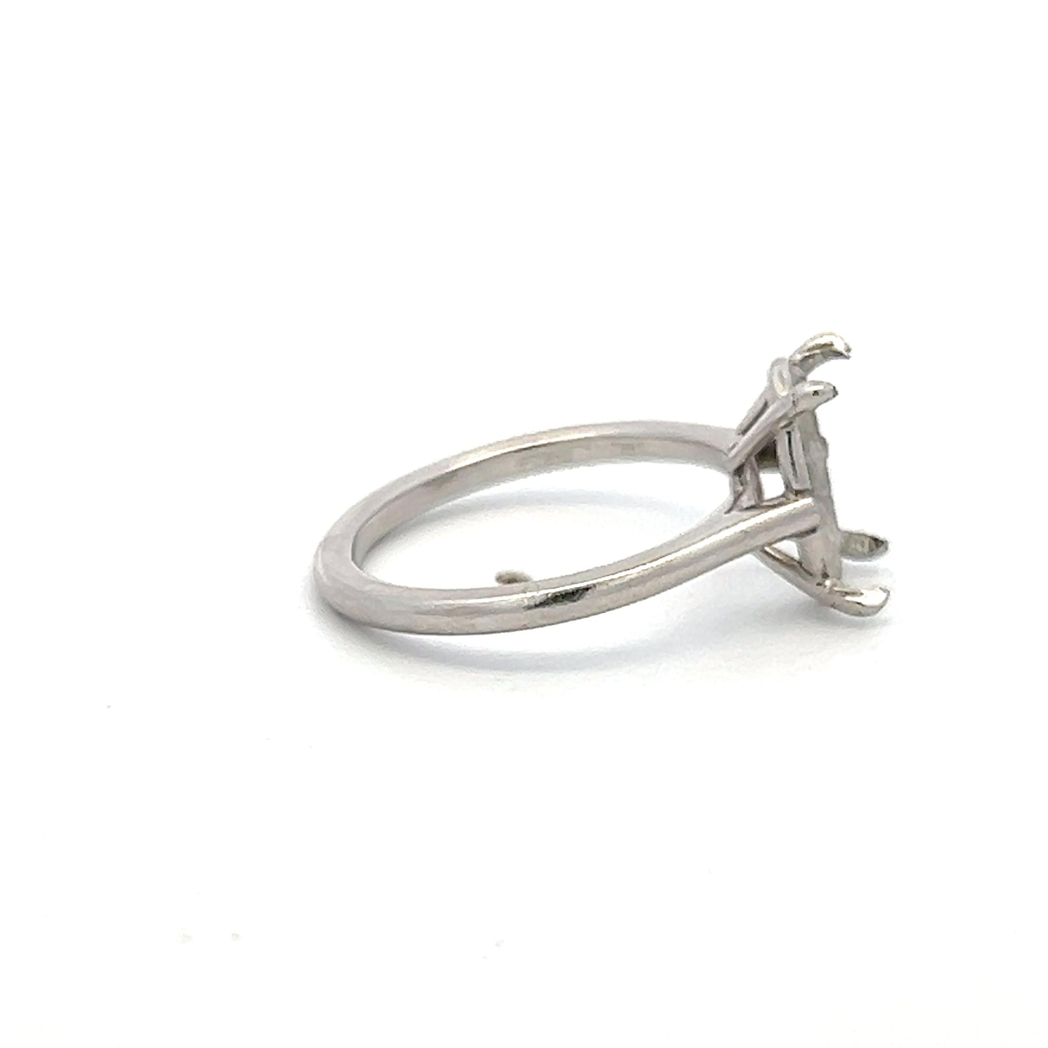 Vintage Platinum Semi Mount Ring Fits 9.7x6.8 MM Holds 2.5ct+ Center Stone