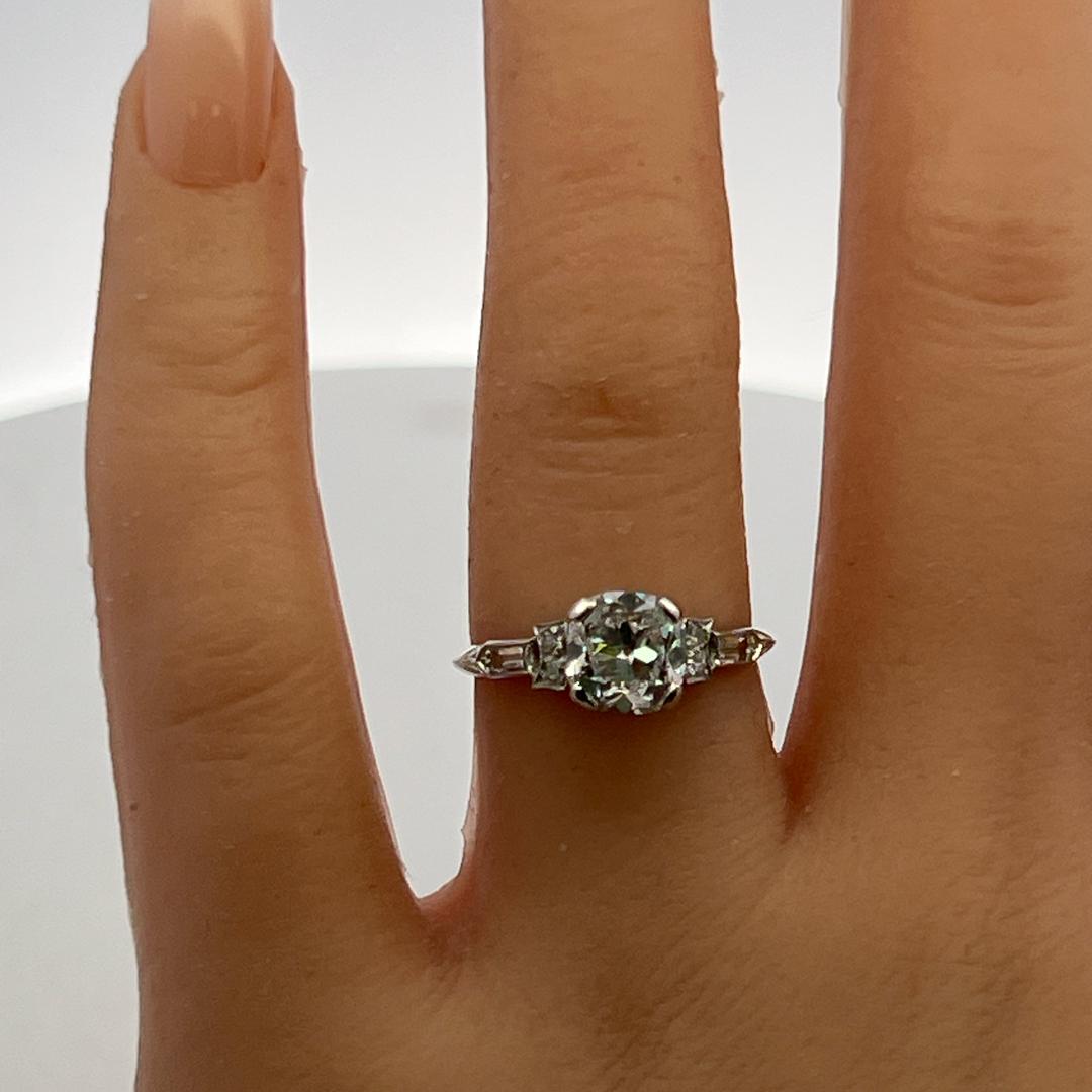 Platinum Art Deco Ring with 1.65ct Old Mine and other Cut Diamonds GIA