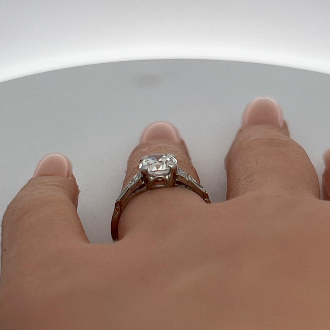 Platinum Art Deco Ring with 1.65ct Old Mine and other Cut Diamonds GIA