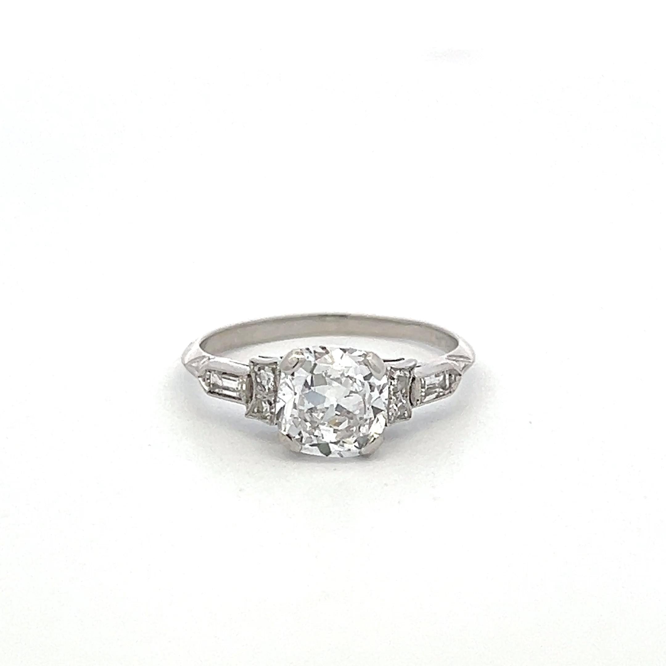 Platinum Art Deco Ring with 1.65ct Old Mine and other Cut Diamonds GIA
