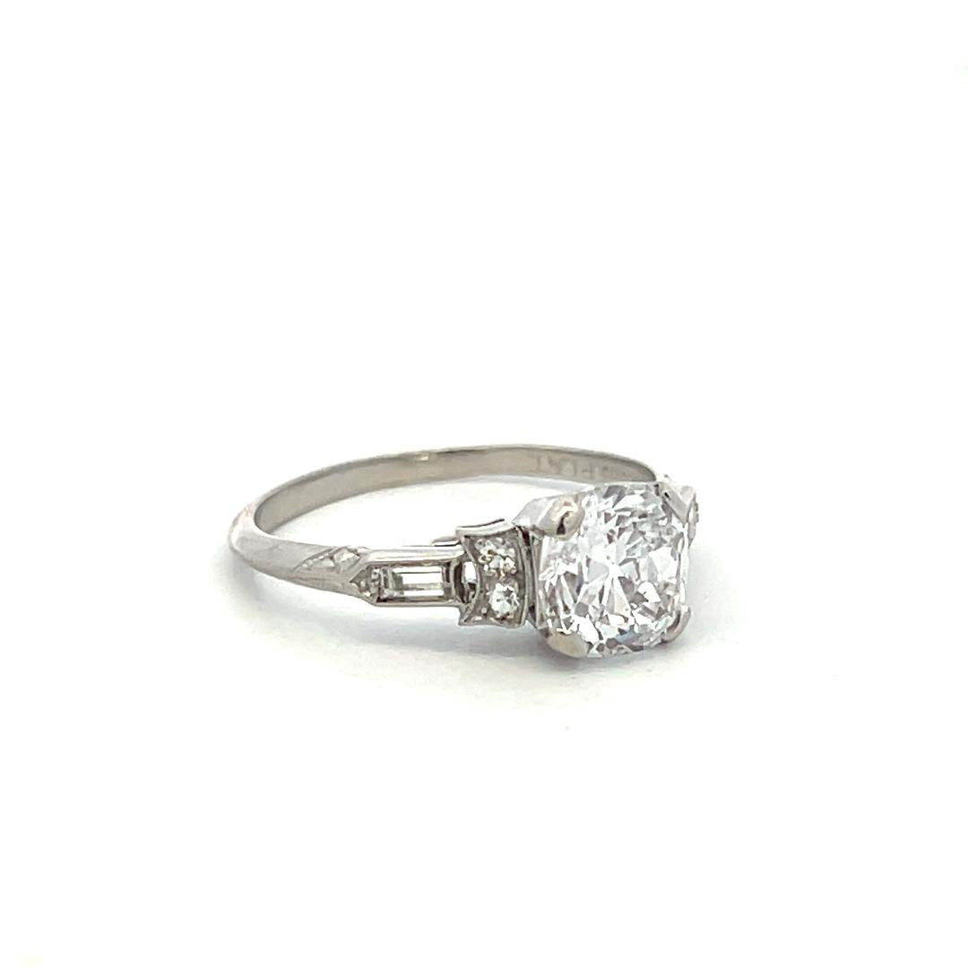 Platinum Art Deco Ring with 1.65ct Old Mine and other Cut Diamonds GIA