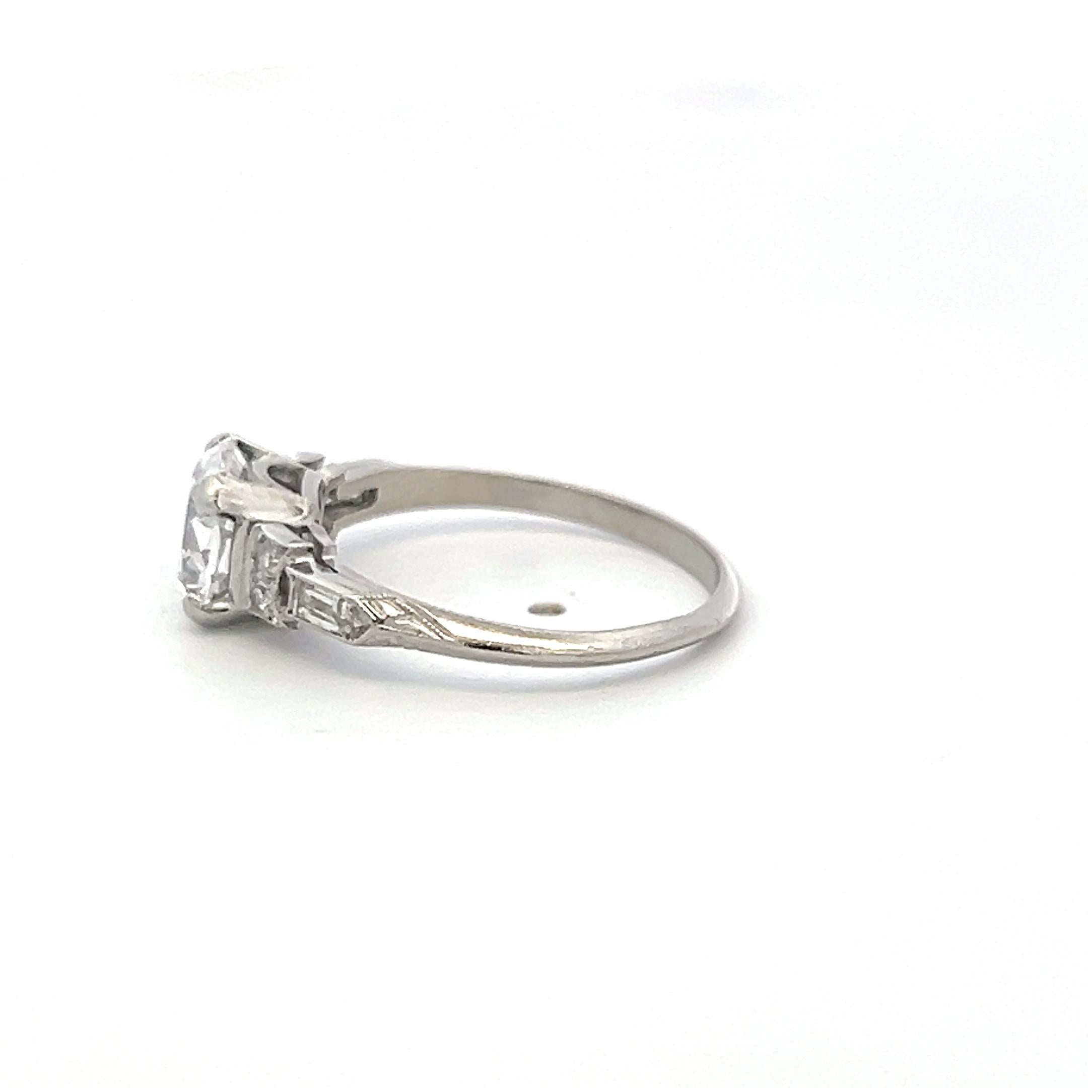 Platinum Art Deco Ring with 1.65ct Old Mine and other Cut Diamonds GIA