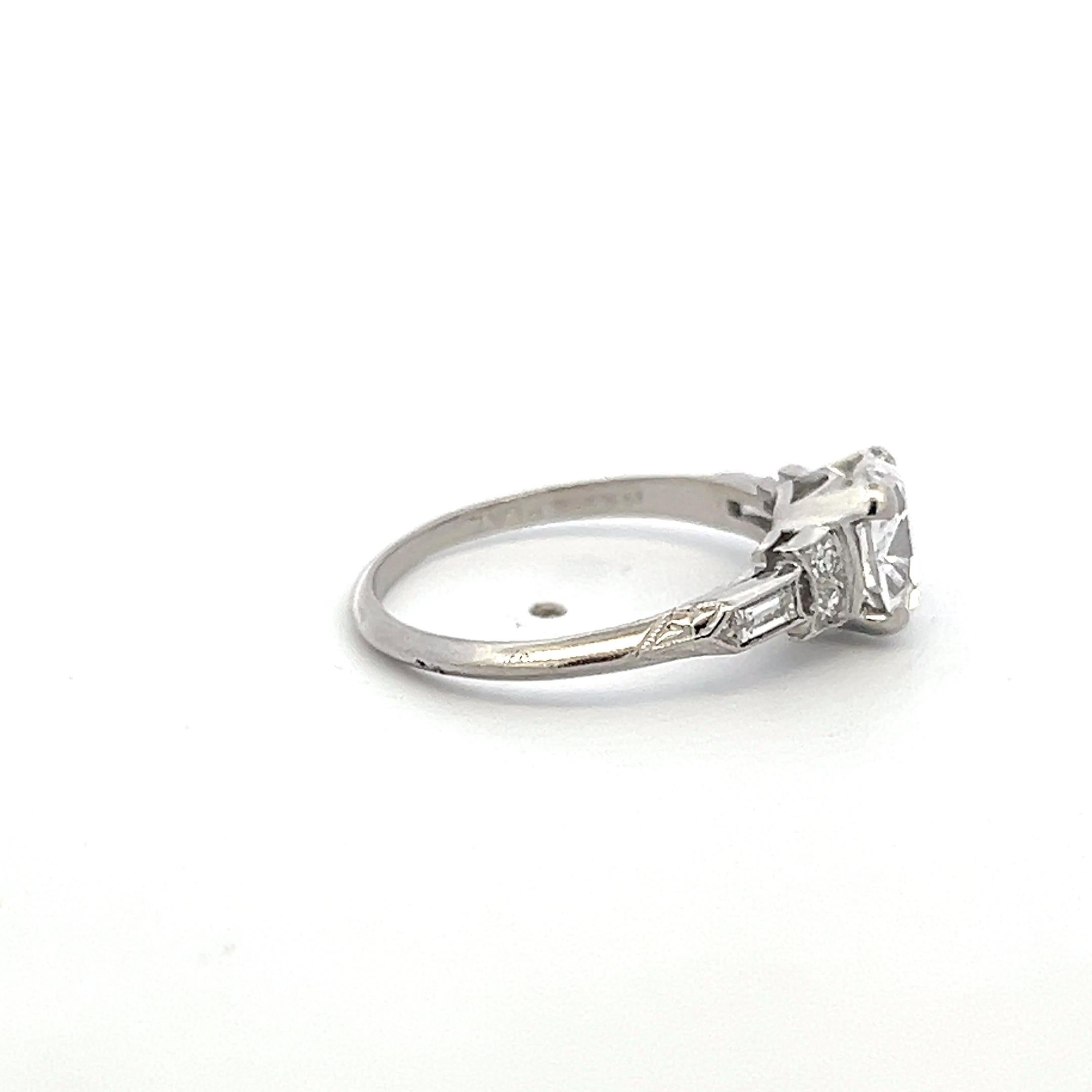 Platinum Art Deco Ring with 1.65ct Old Mine and other Cut Diamonds GIA