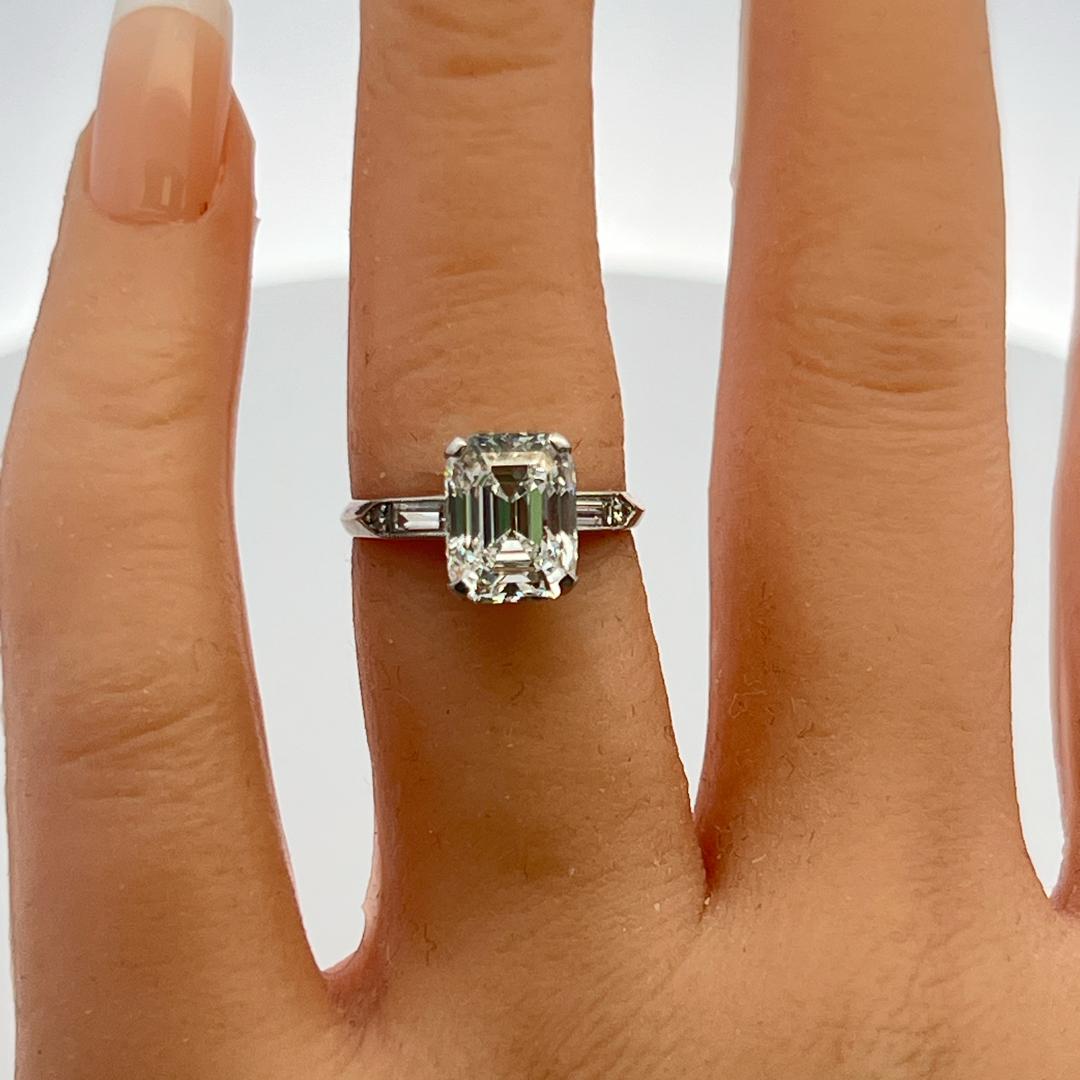 Tiffany & Co 18K WG Art Deco Ring 2.77ct Emerald Cut Diamond Size 5  E VS2 GIA