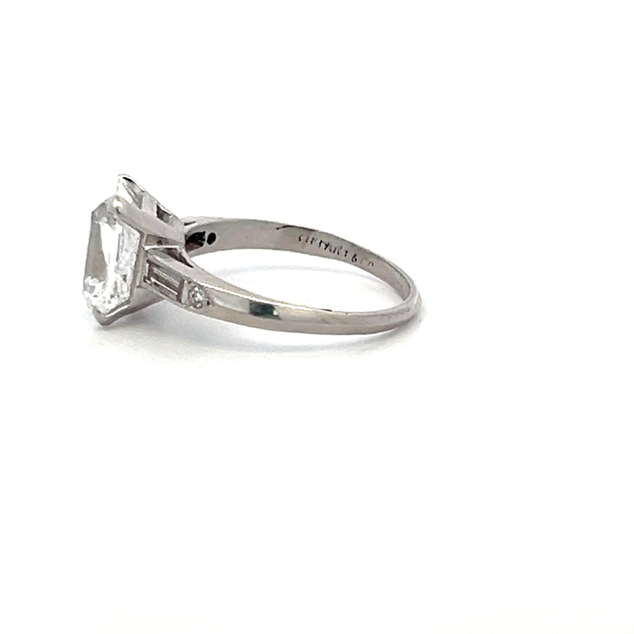 Tiffany & Co 18K WG Art Deco Ring 2.77ct Emerald Cut Diamond Size 5  E VS2 GIA