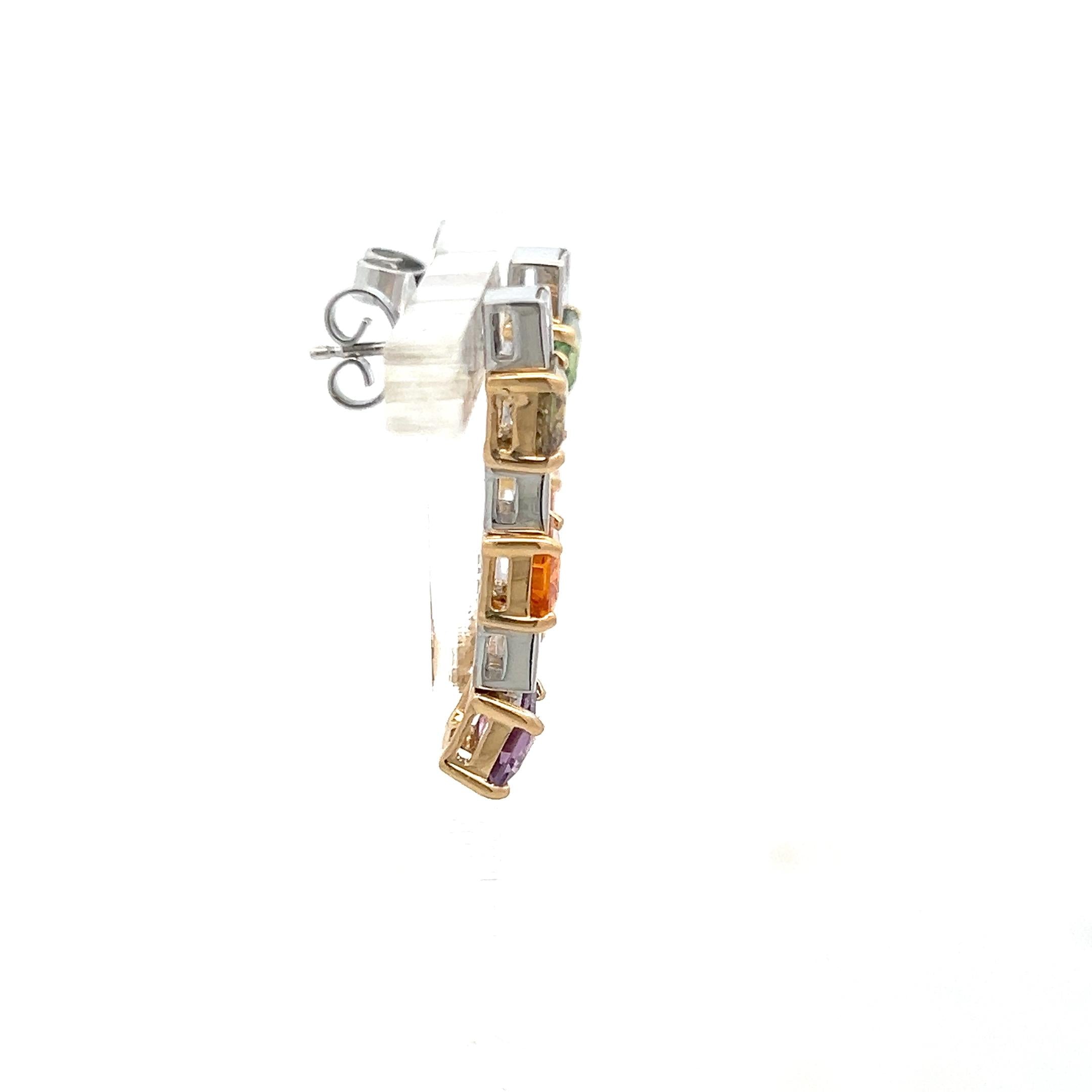 18K Two Tone Gold Drop Earrings with 1.2ct Baguette Diamonds & 6.36ct Sapphire