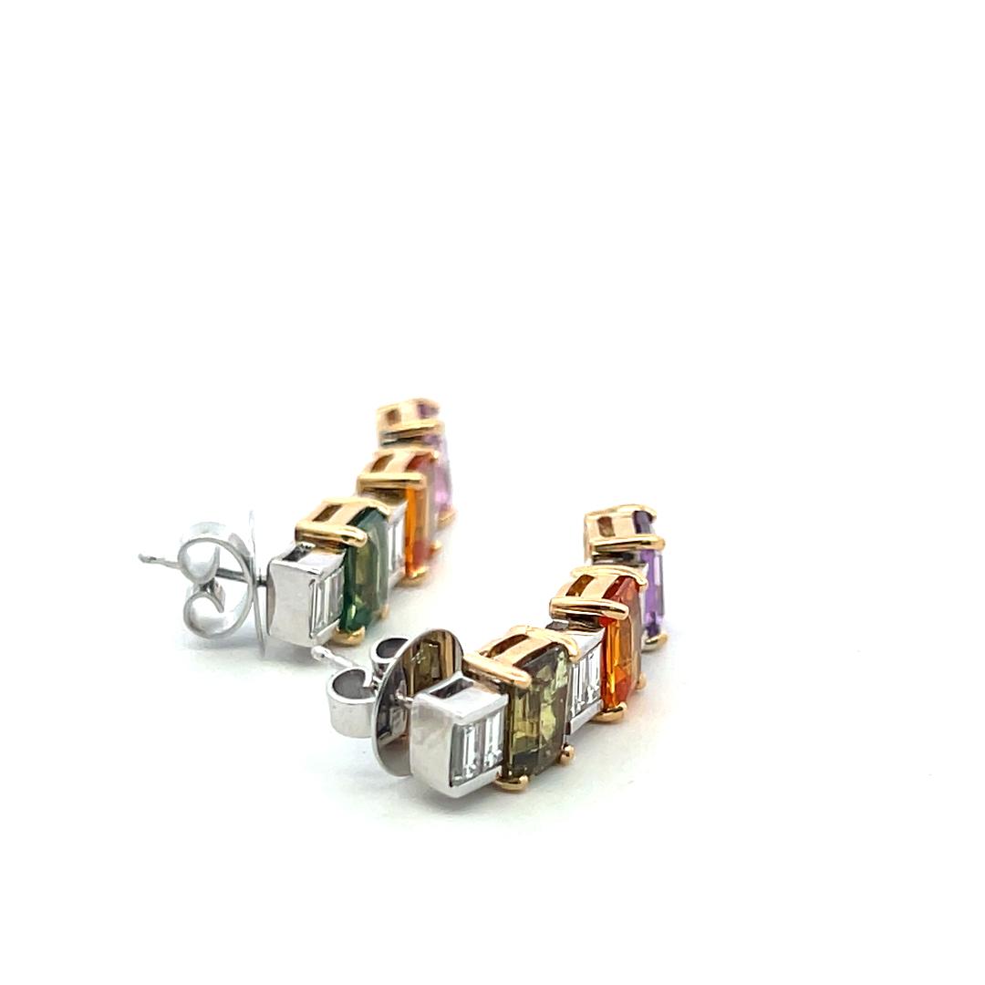 18K Two Tone Gold Drop Earrings with 1.2ct Baguette Diamonds & 6.36ct Sapphire