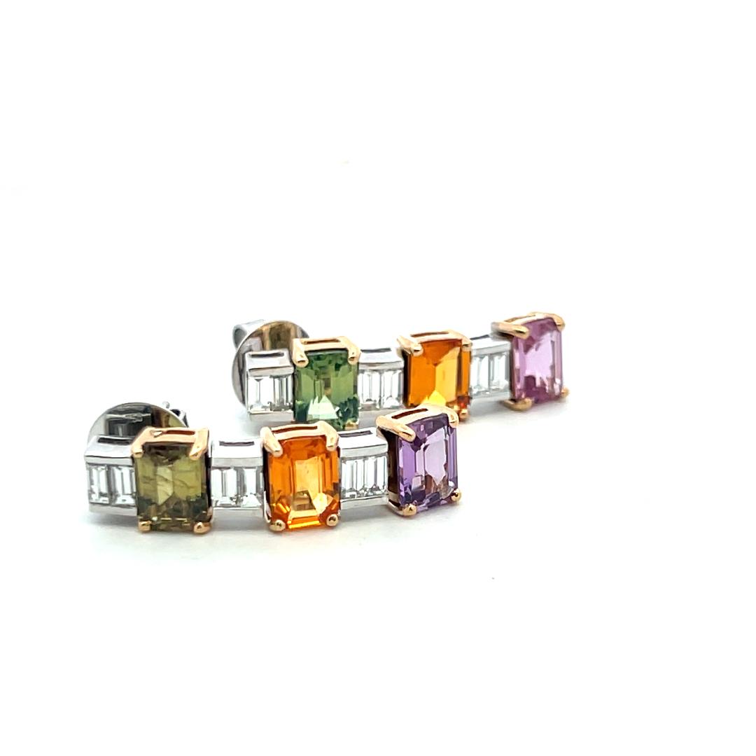 18K Two Tone Gold Drop Earrings with 1.2ct Baguette Diamonds & 6.36ct Sapphire