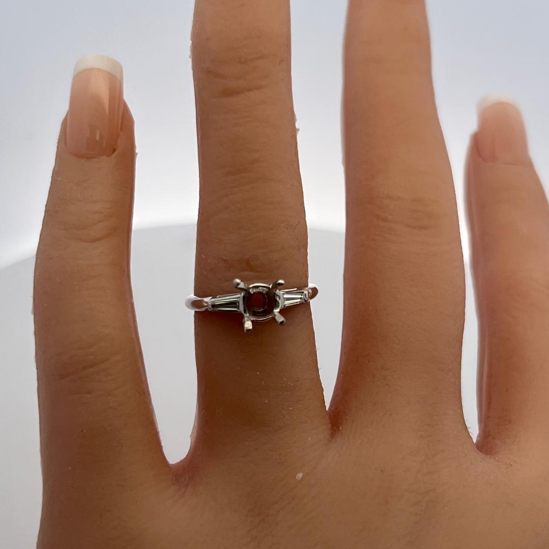 Platinum Semi Mount Ring with 0.16ct Tapered Baguette H VS Diamonds Fits 6.3 MM