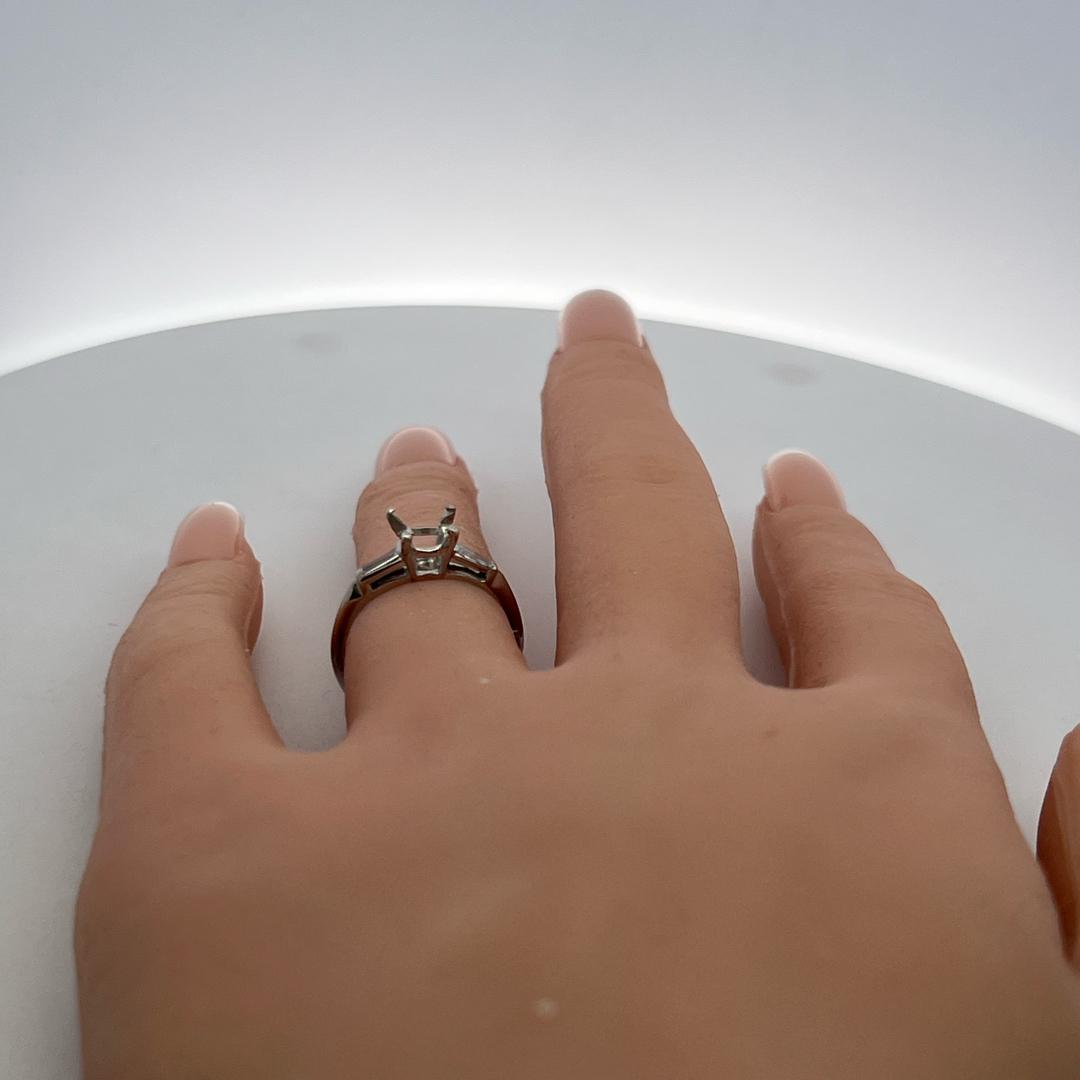 Platinum Semi Mount Ring with 0.16ct Tapered Baguette H VS Diamonds Fits 6.3 MM