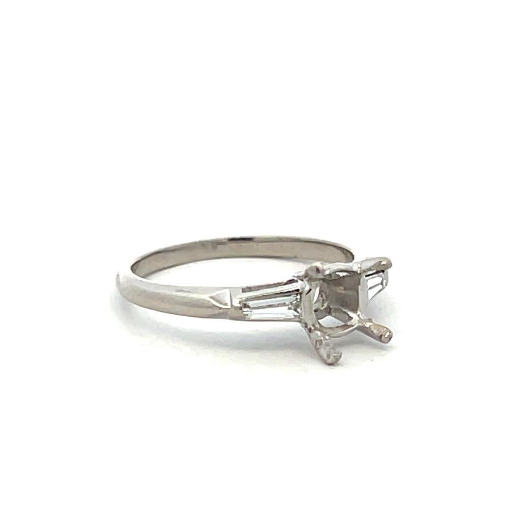 Platinum Semi Mount Ring with 0.16ct Tapered Baguette H VS Diamonds Fits 6.3 MM