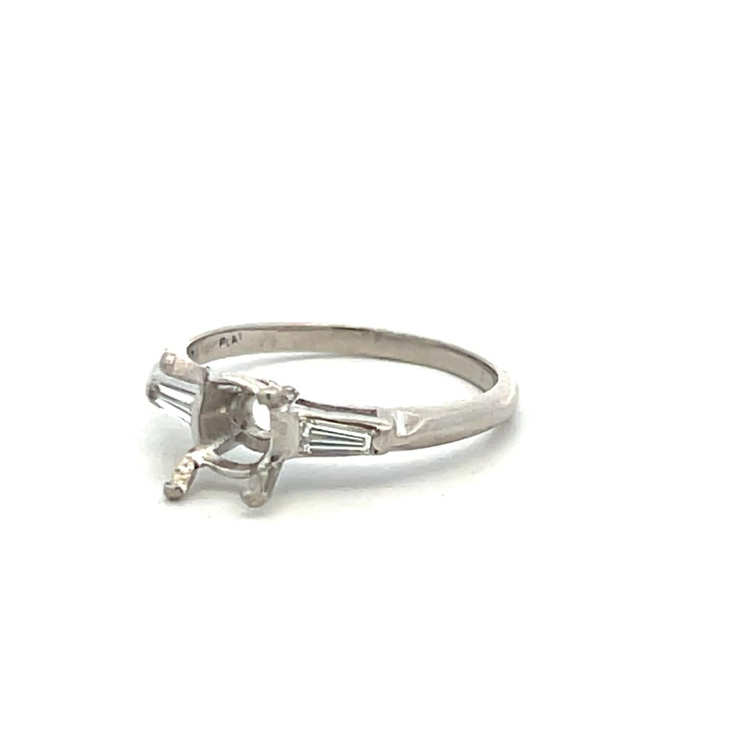 Platinum Semi Mount Ring with 0.16ct Tapered Baguette H VS Diamonds Fits 6.3 MM
