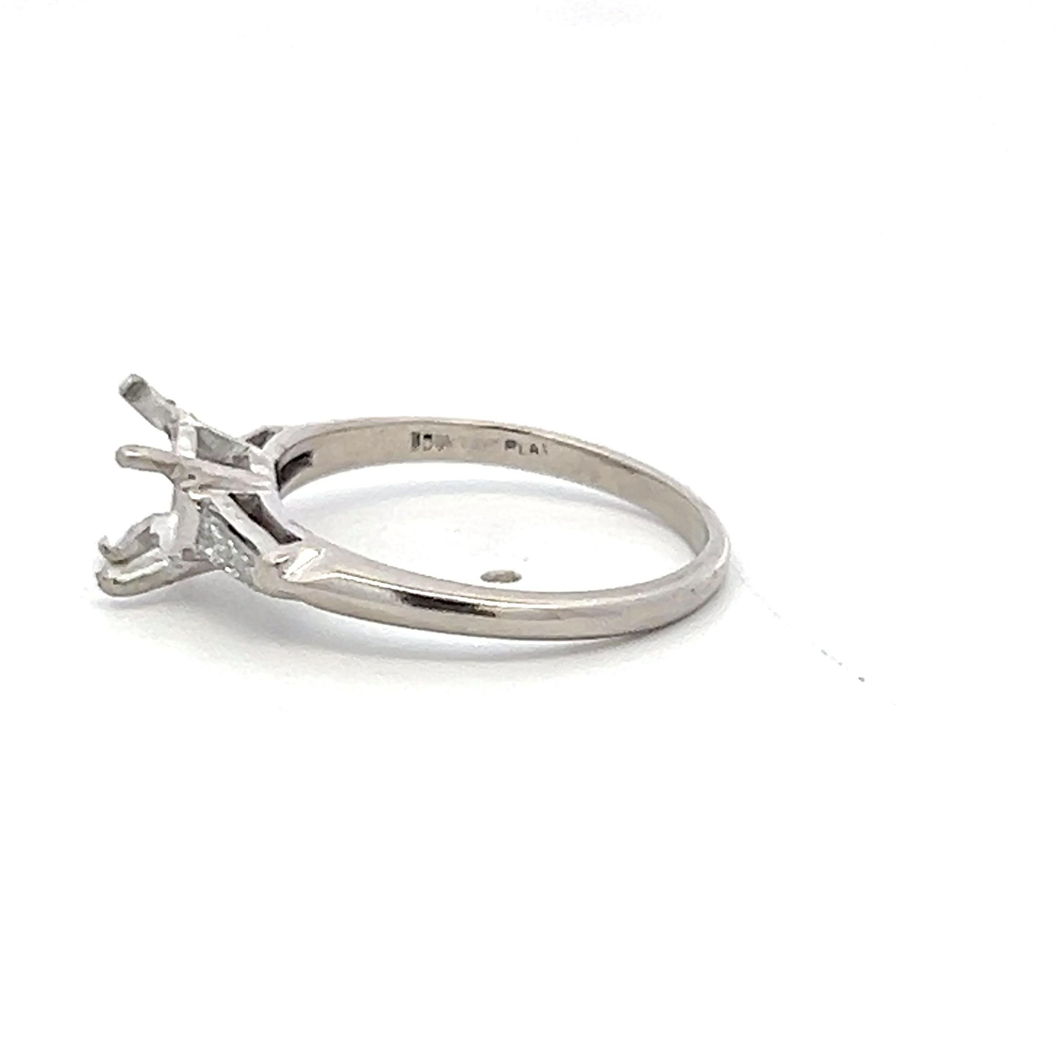 Platinum Semi Mount Ring with 0.16ct Tapered Baguette H VS Diamonds Fits 6.3 MM