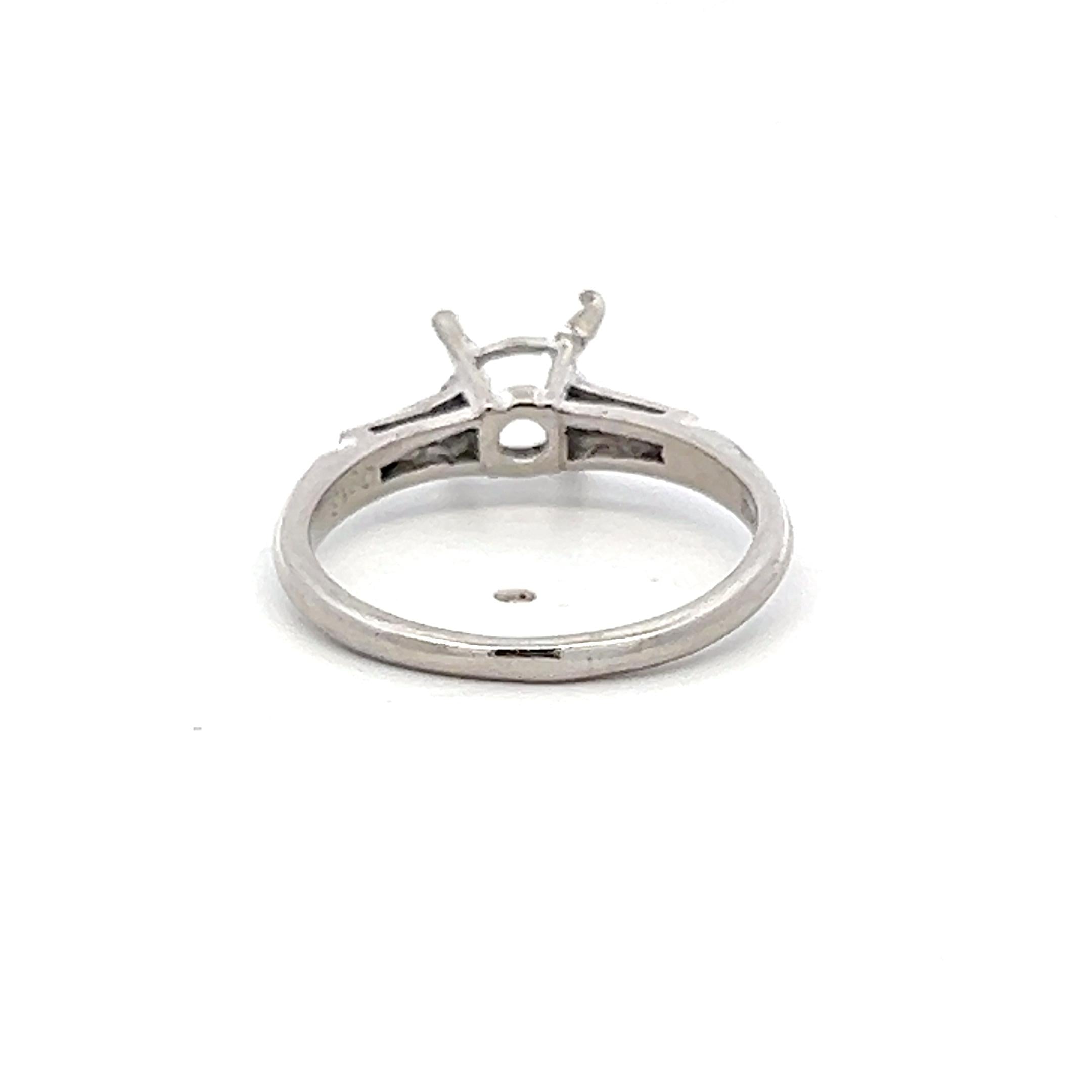 Platinum Semi Mount Ring with 0.16ct Tapered Baguette H VS Diamonds Fits 6.3 MM