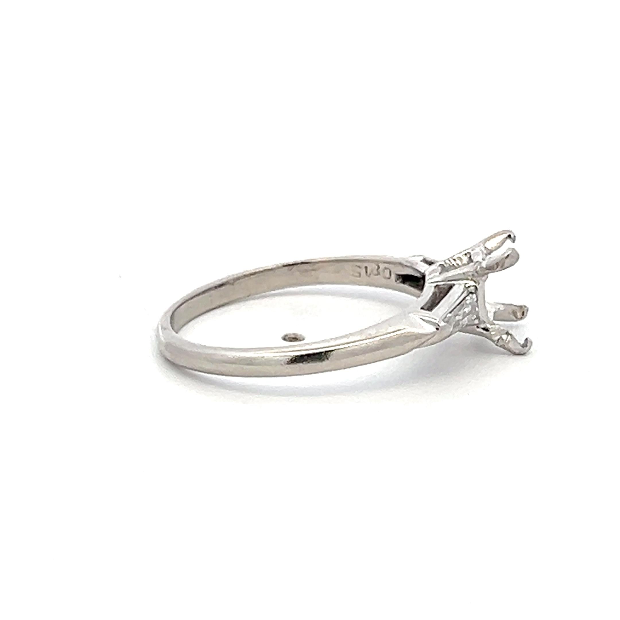 Platinum Semi Mount Ring with 0.16ct Tapered Baguette H VS Diamonds Fits 6.3 MM
