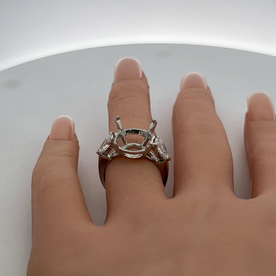 Platinum Semi Mount Ring with 1.41 Carat Pear Diamonds Fits 13.00 MM H-SI1 GIA