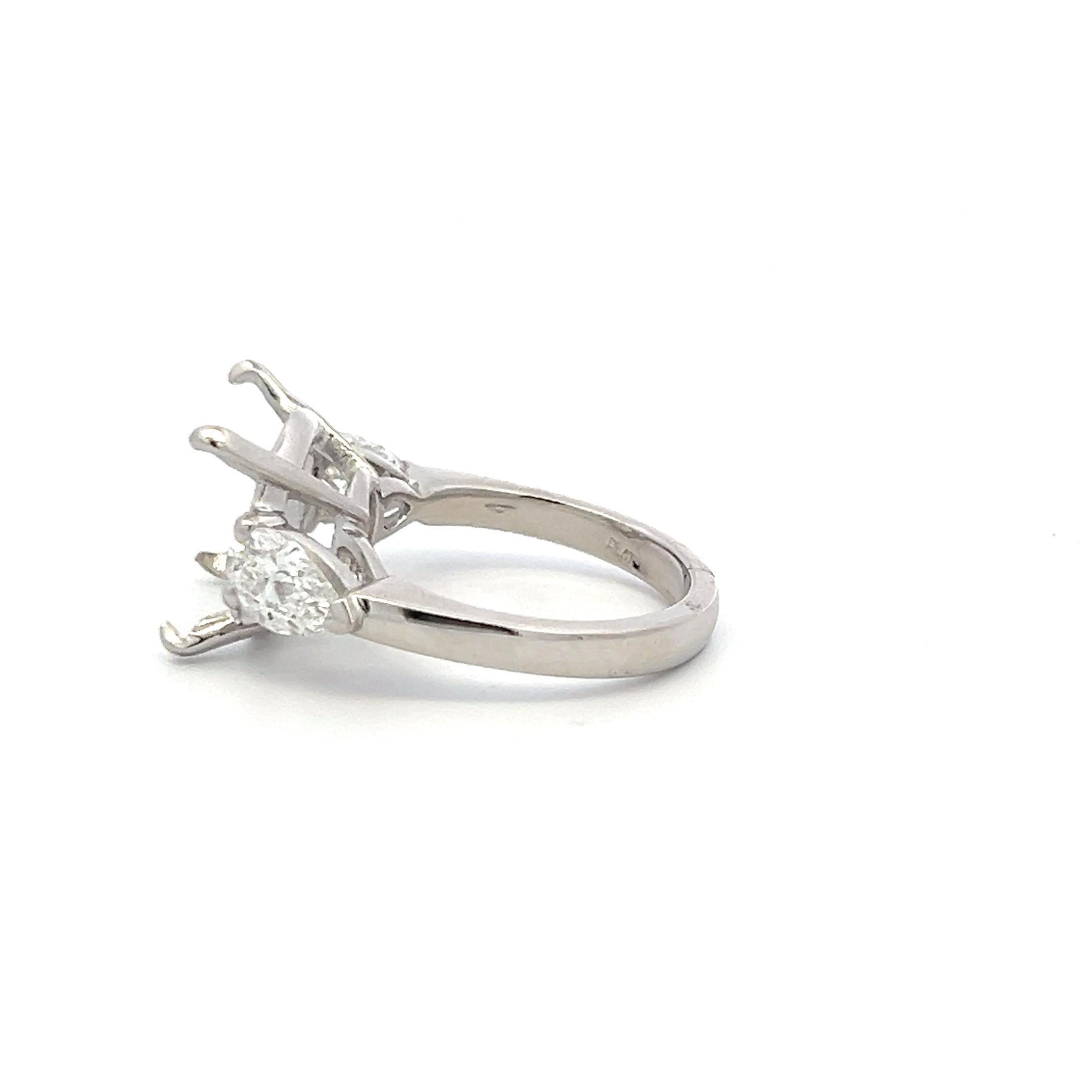 Platinum Semi Mount Ring with 1.41 Carat Pear Diamonds Fits 13.00 MM H-SI1 GIA