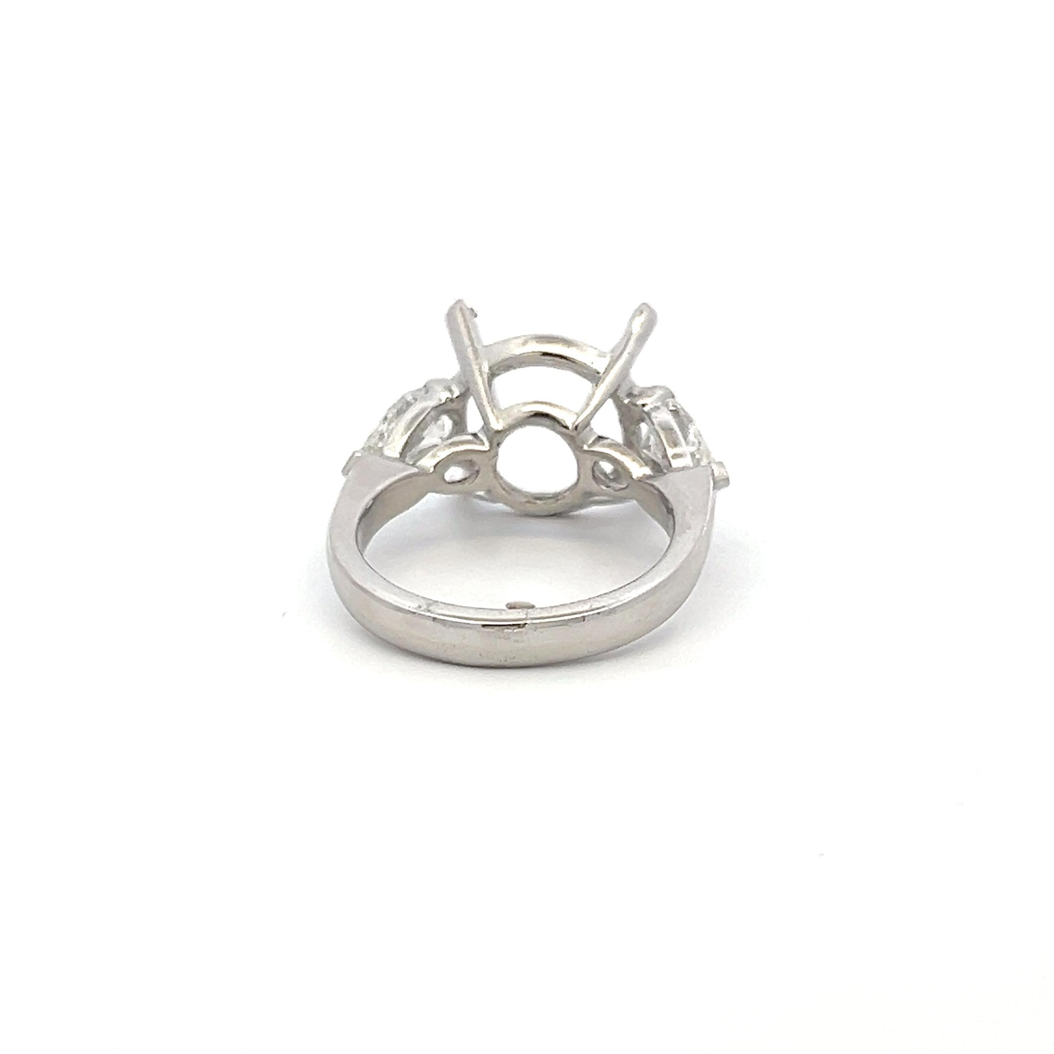 Platinum Semi Mount Ring with 1.41 Carat Pear Diamonds Fits 13.00 MM H-SI1 GIA