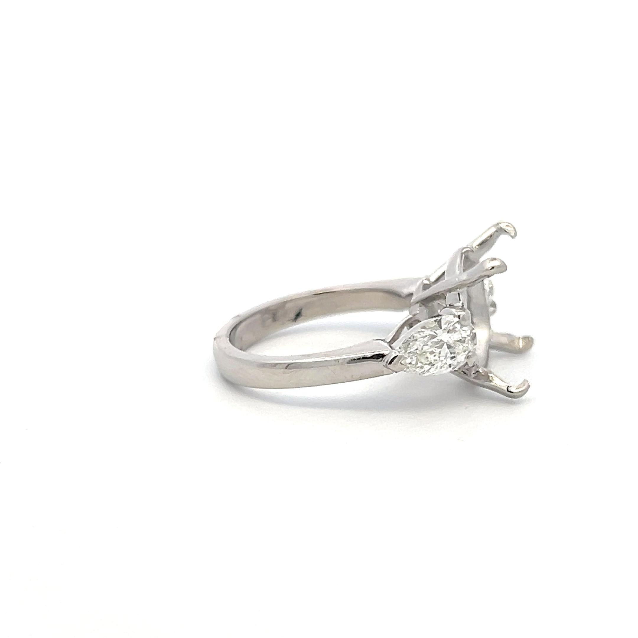 Platinum Semi Mount Ring with 1.41 Carat Pear Diamonds Fits 13.00 MM H-SI1 GIA
