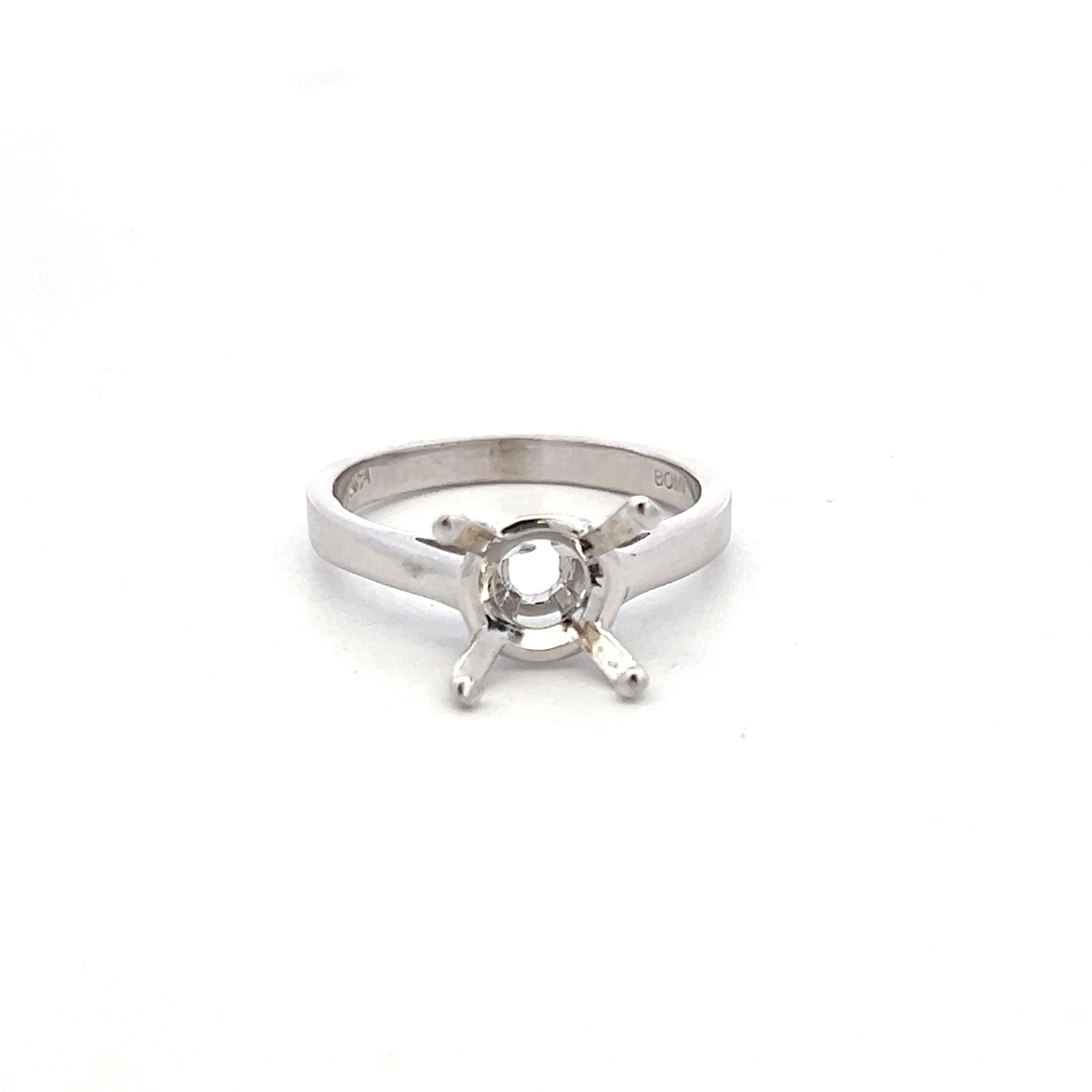 Vintage 14K White Gold Semi Mount Ring Size 7.25 Fits 10.1mm 3.80ct+