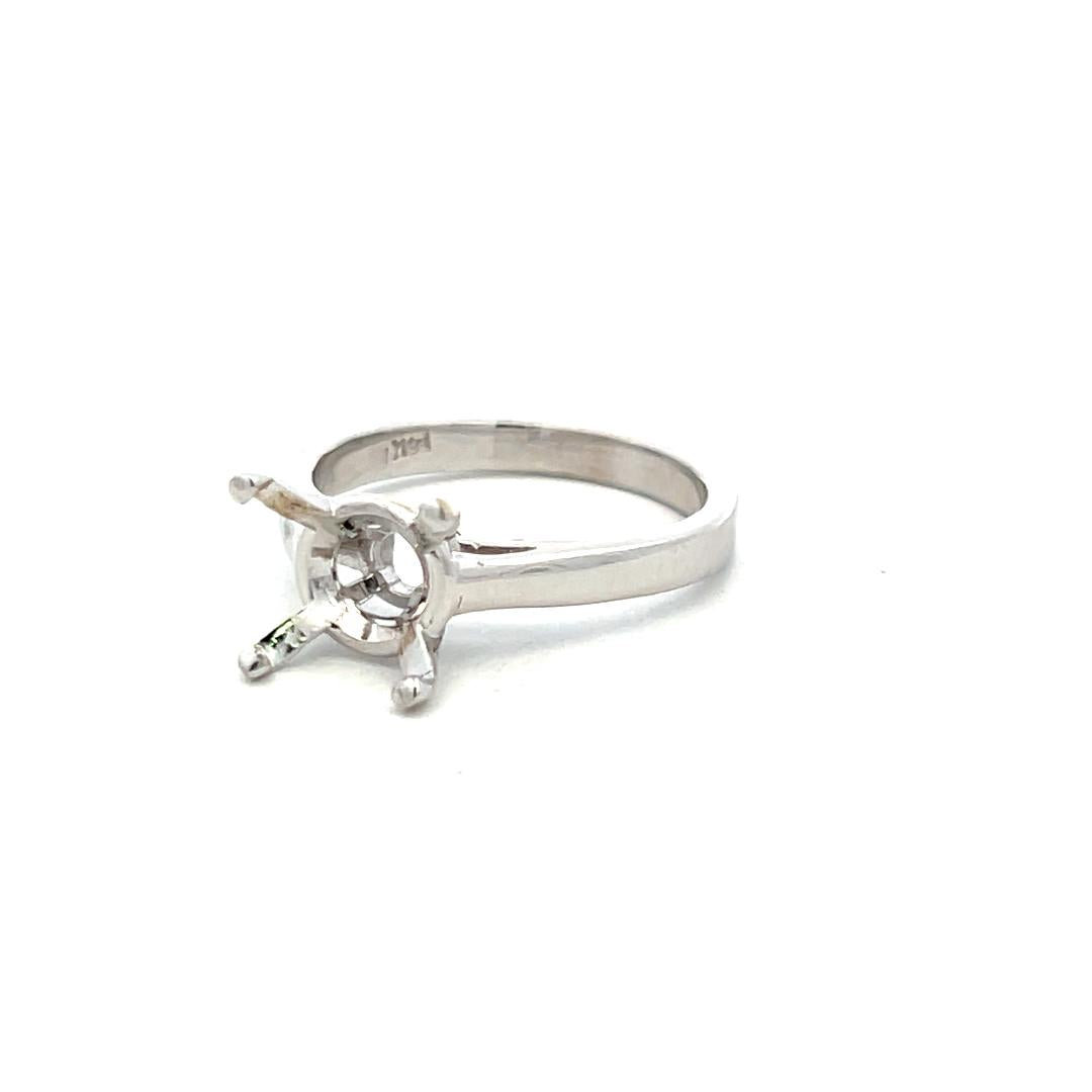Vintage 14K White Gold Semi Mount Ring Size 7.25 Fits 10.1mm 3.80ct+