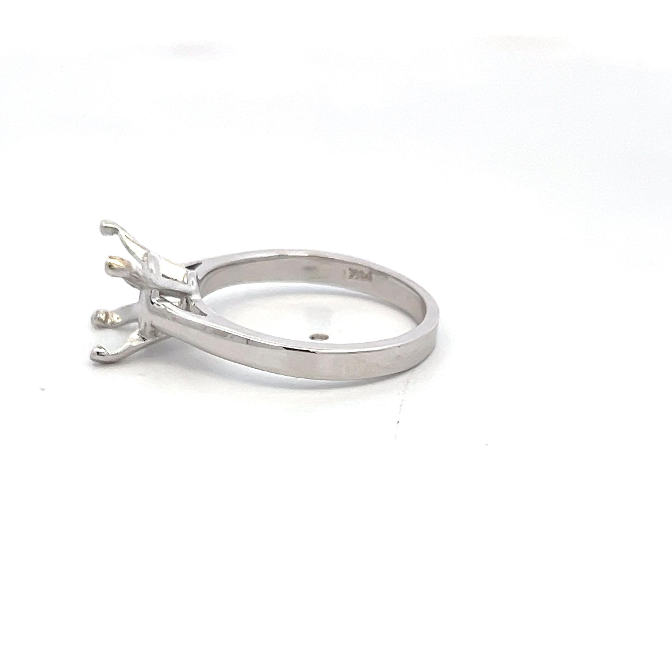 Vintage 14K White Gold Semi Mount Ring Size 7.25 Fits 10.1mm 3.80ct+
