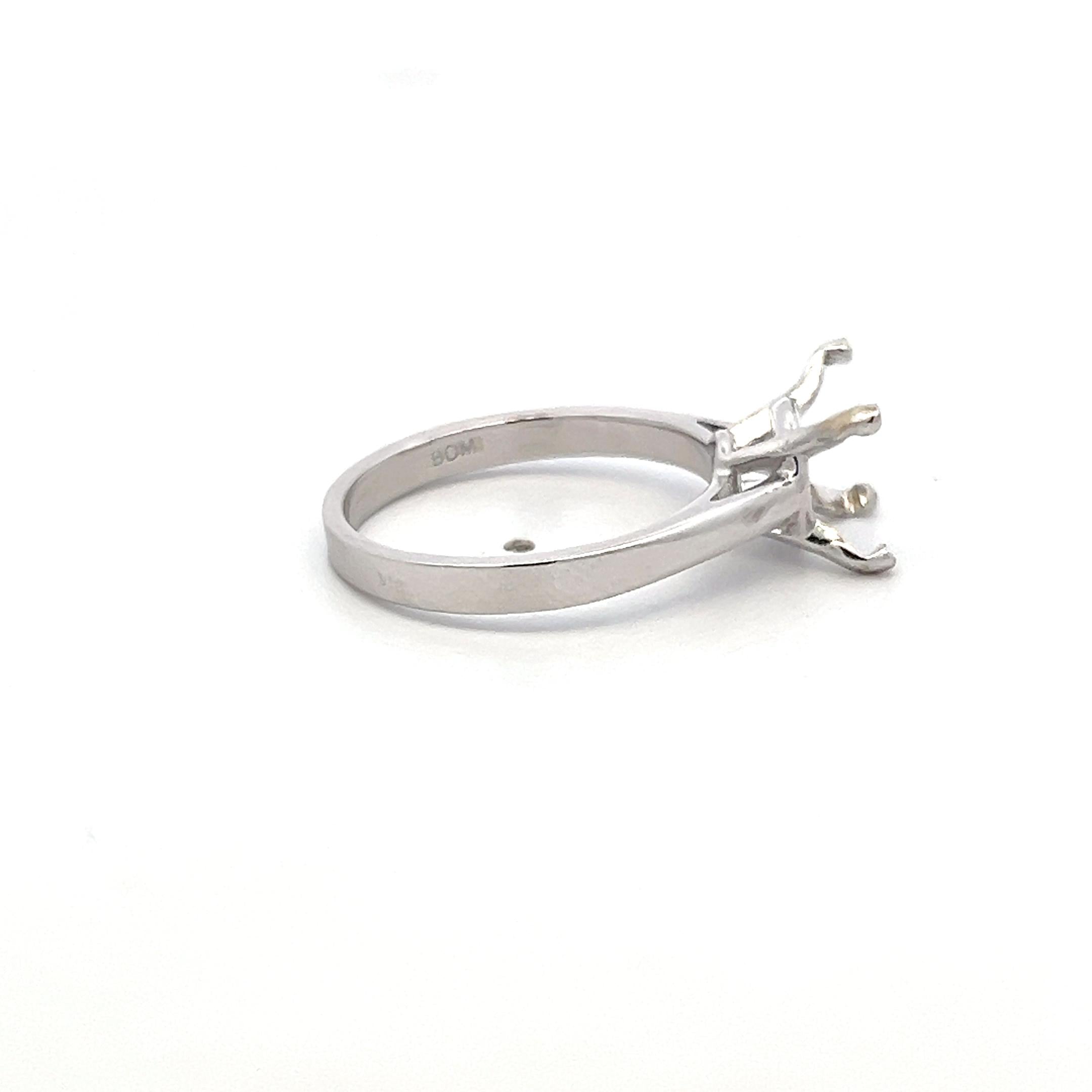 Vintage 14K White Gold Semi Mount Ring Size 7.25 Fits 10.1mm 3.80ct+