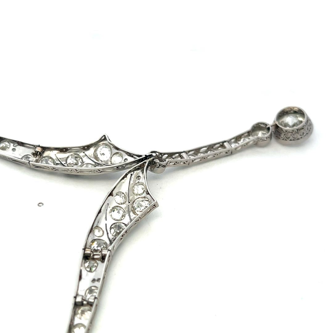 Vintage Platinum Drop Necklace with 20 Carat Old European Cut Diamonds 37.24g