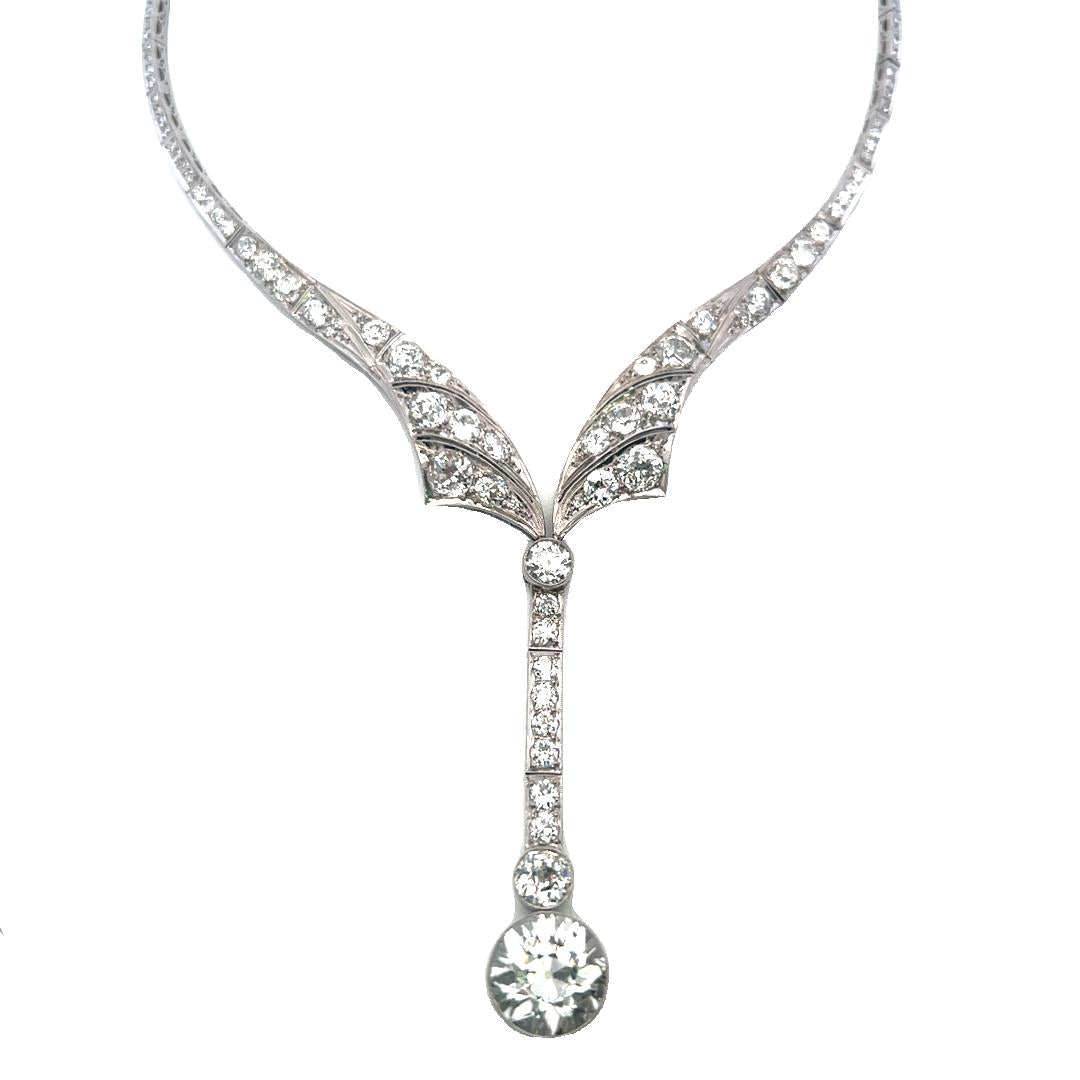 Vintage Platinum Drop Necklace with 20 Carat Old European Cut Diamonds 37.24g