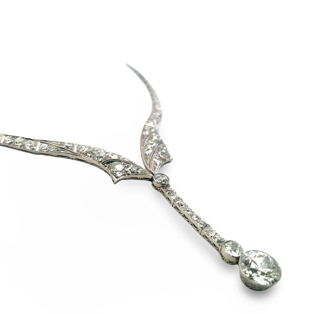 Vintage Platinum Drop Necklace with 20 Carat Old European Cut Diamonds 37.24g