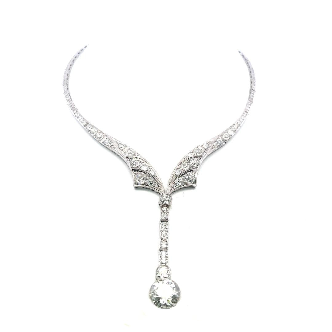 Vintage Platinum Drop Necklace with 20 Carat Old European Cut Diamonds 37.24g