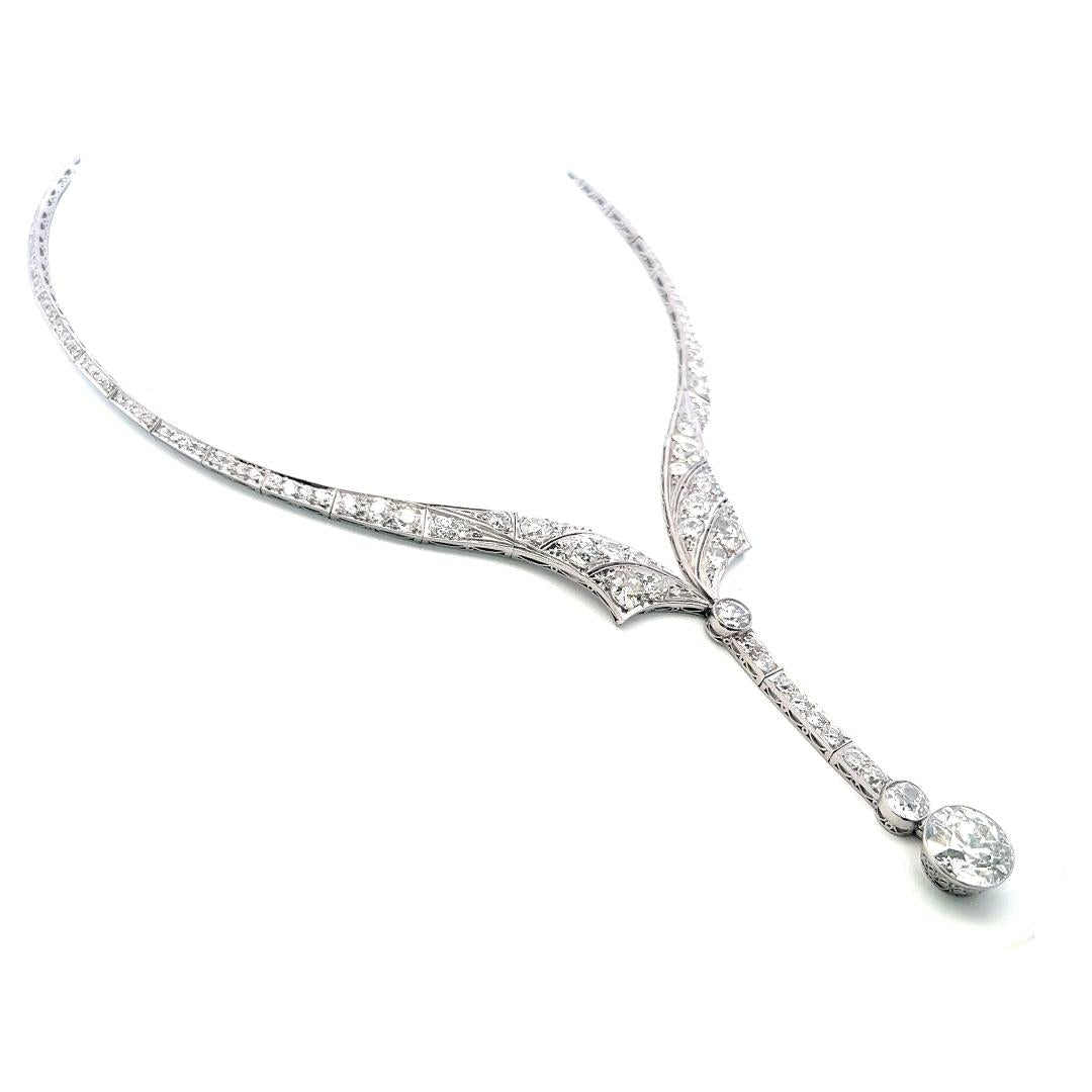 Vintage Platinum Drop Necklace with 20 Carat Old European Cut Diamonds 37.24g