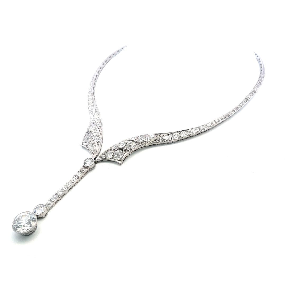 Vintage Platinum Drop Necklace with 20 Carat Old European Cut Diamonds 37.24g