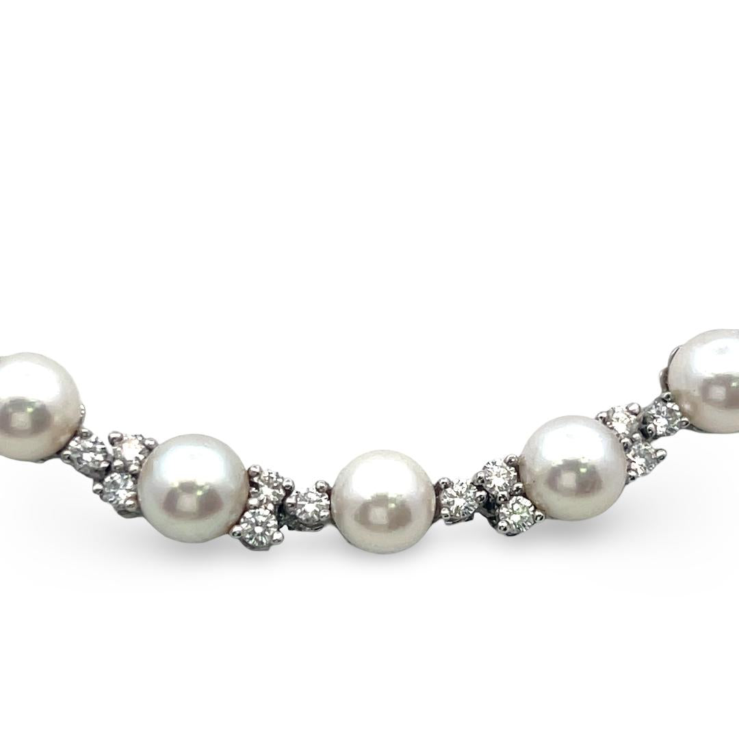 Platinum Link Necklace & Bracelet Set with 4.7ct Round F VS Diamonds & Pearls