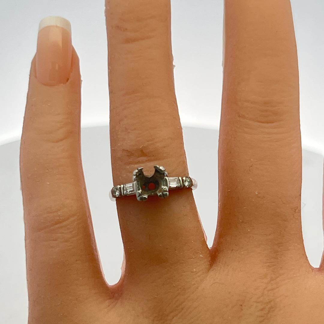 Platinum Semi Mount Ring with 0.12ct Baguette & Old European Diamonds Fits 6.3mm