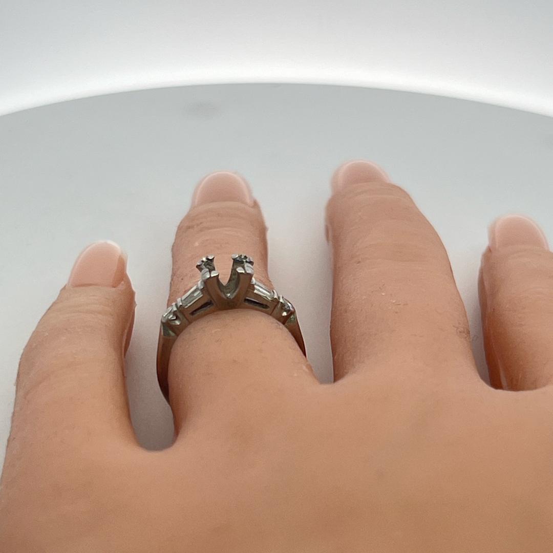 Platinum Semi Mount Ring with 0.12ct Baguette & Old European Diamonds Fits 6.3mm