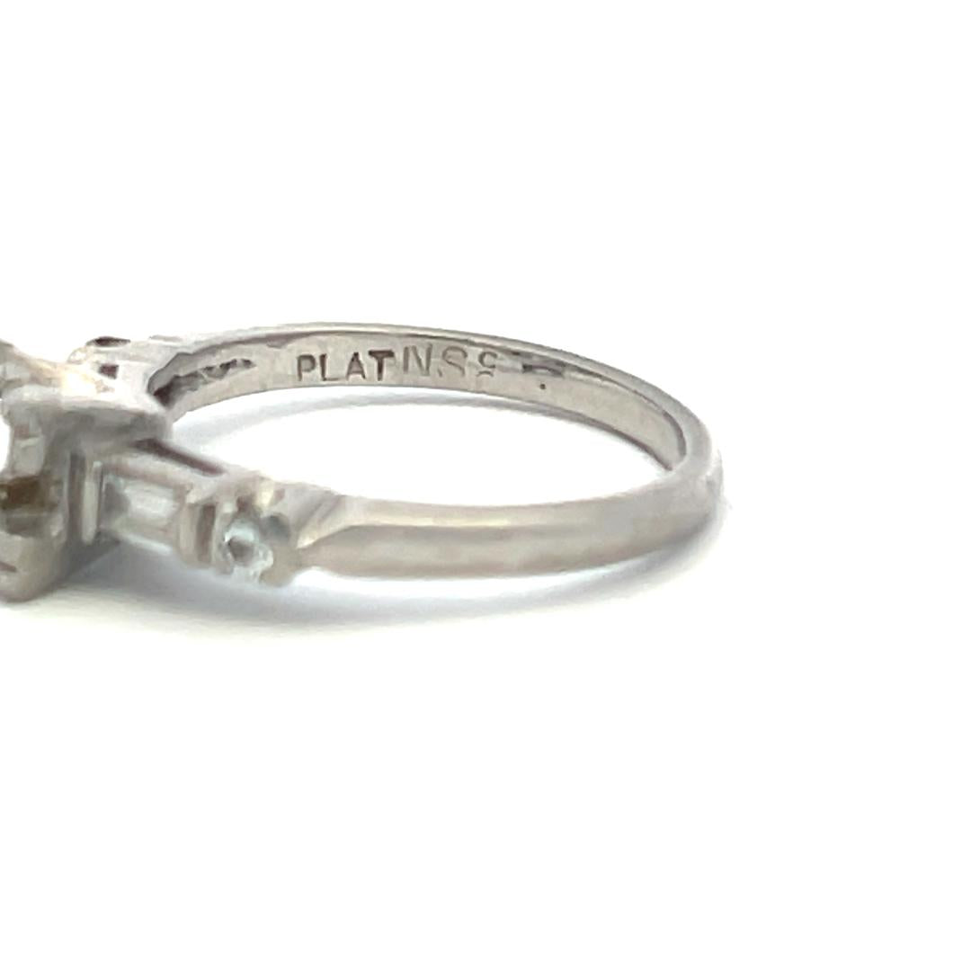 Platinum Semi Mount Ring with 0.12ct Baguette & Old European Diamonds Fits 6.3mm