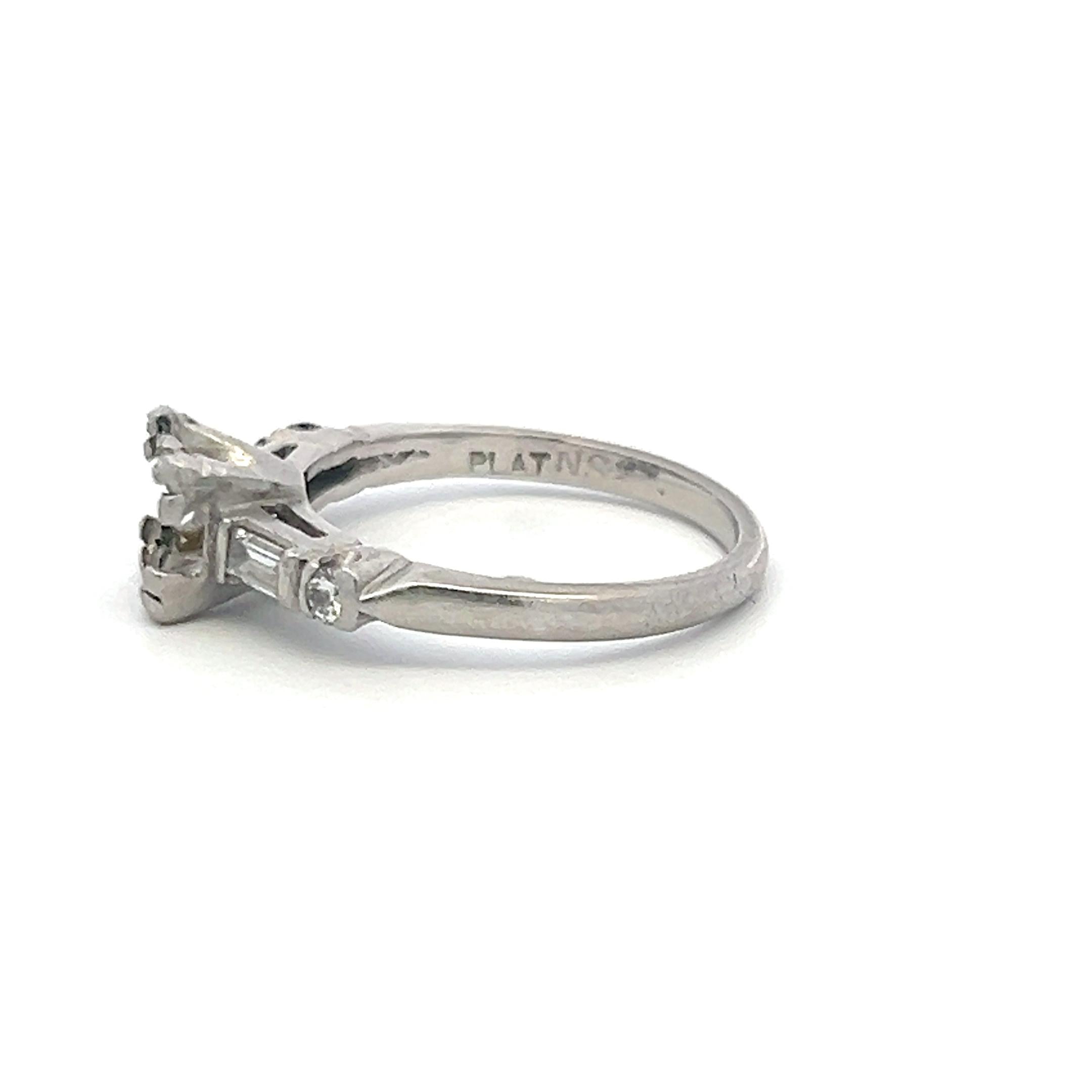 Platinum Semi Mount Ring with 0.12ct Baguette & Old European Diamonds Fits 6.3mm