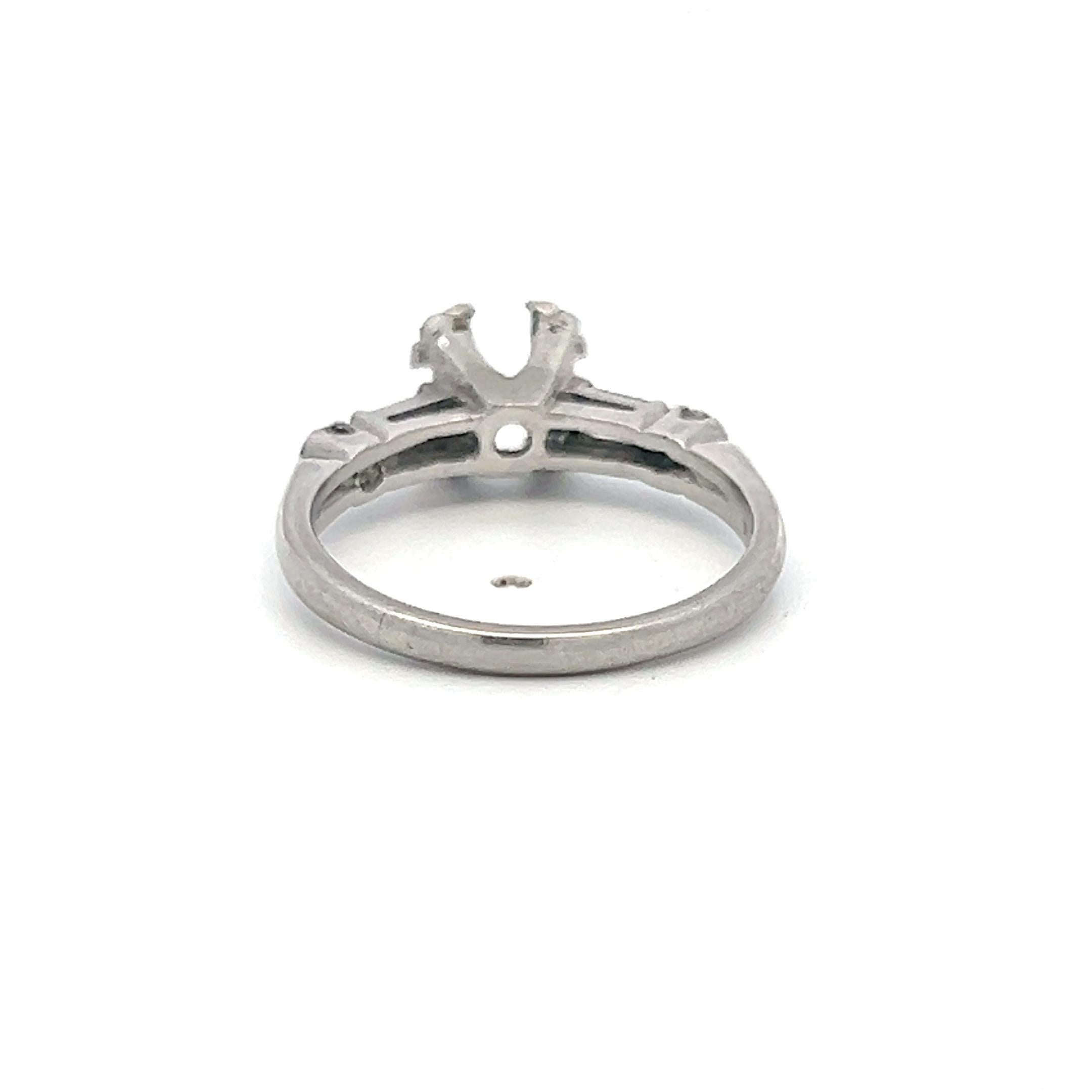 Platinum Semi Mount Ring with 0.12ct Baguette & Old European Diamonds Fits 6.3mm