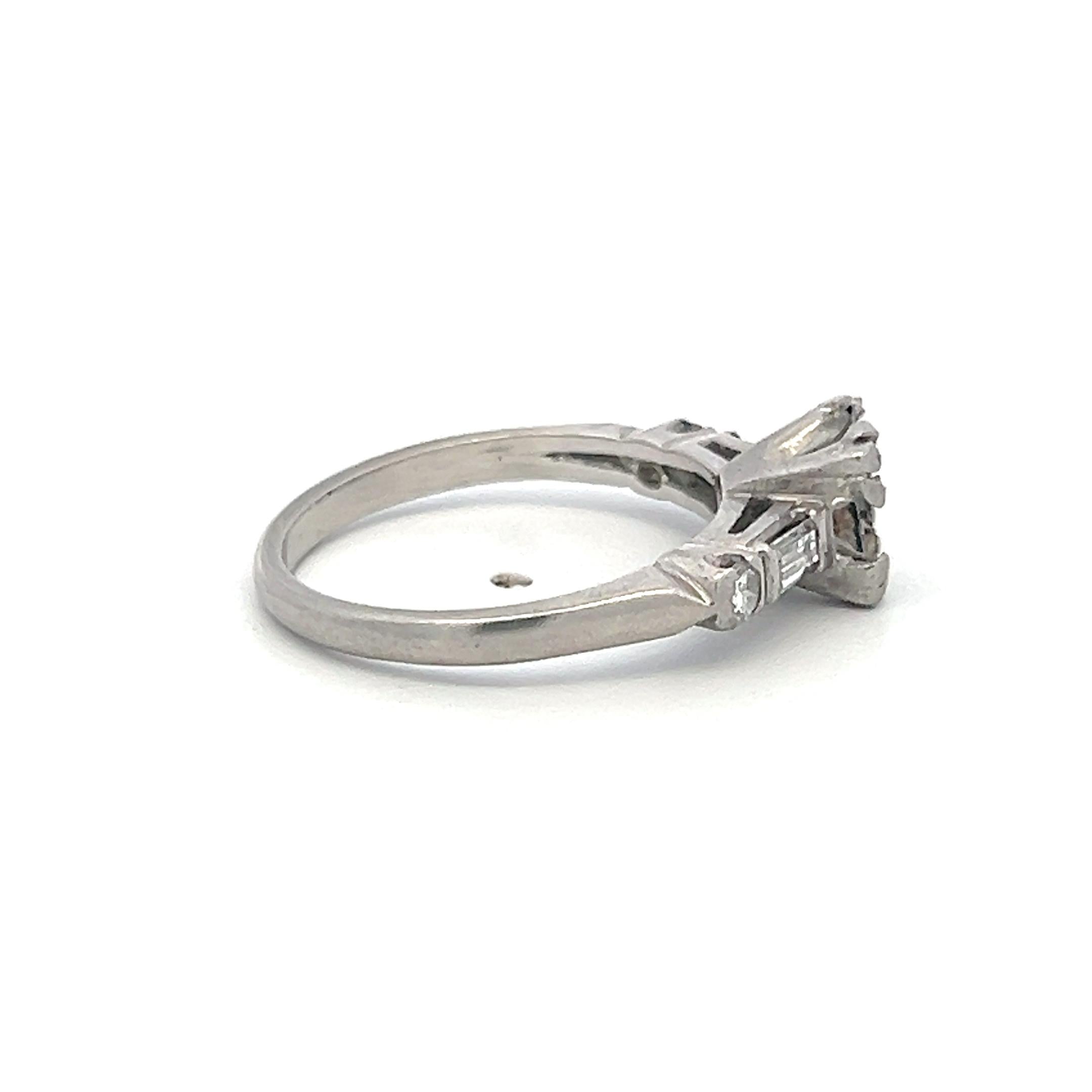 Platinum Semi Mount Ring with 0.12ct Baguette & Old European Diamonds Fits 6.3mm