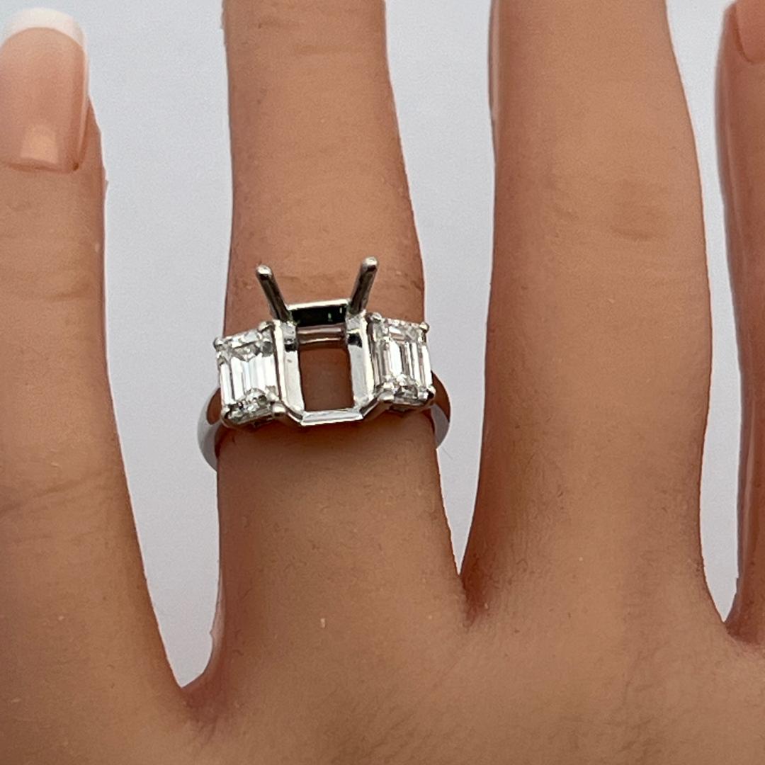 Platinum Semi Mount Ring with 1.95ct Emerald Cut Diamonds Fits 14.1x10.3mm GIA