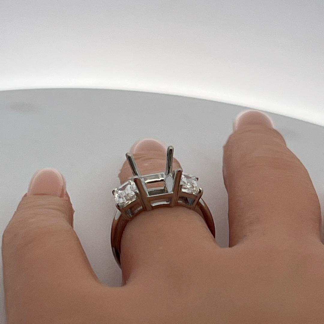 Platinum Semi Mount Ring with 1.95ct Emerald Cut Diamonds Fits 14.1x10.3mm GIA
