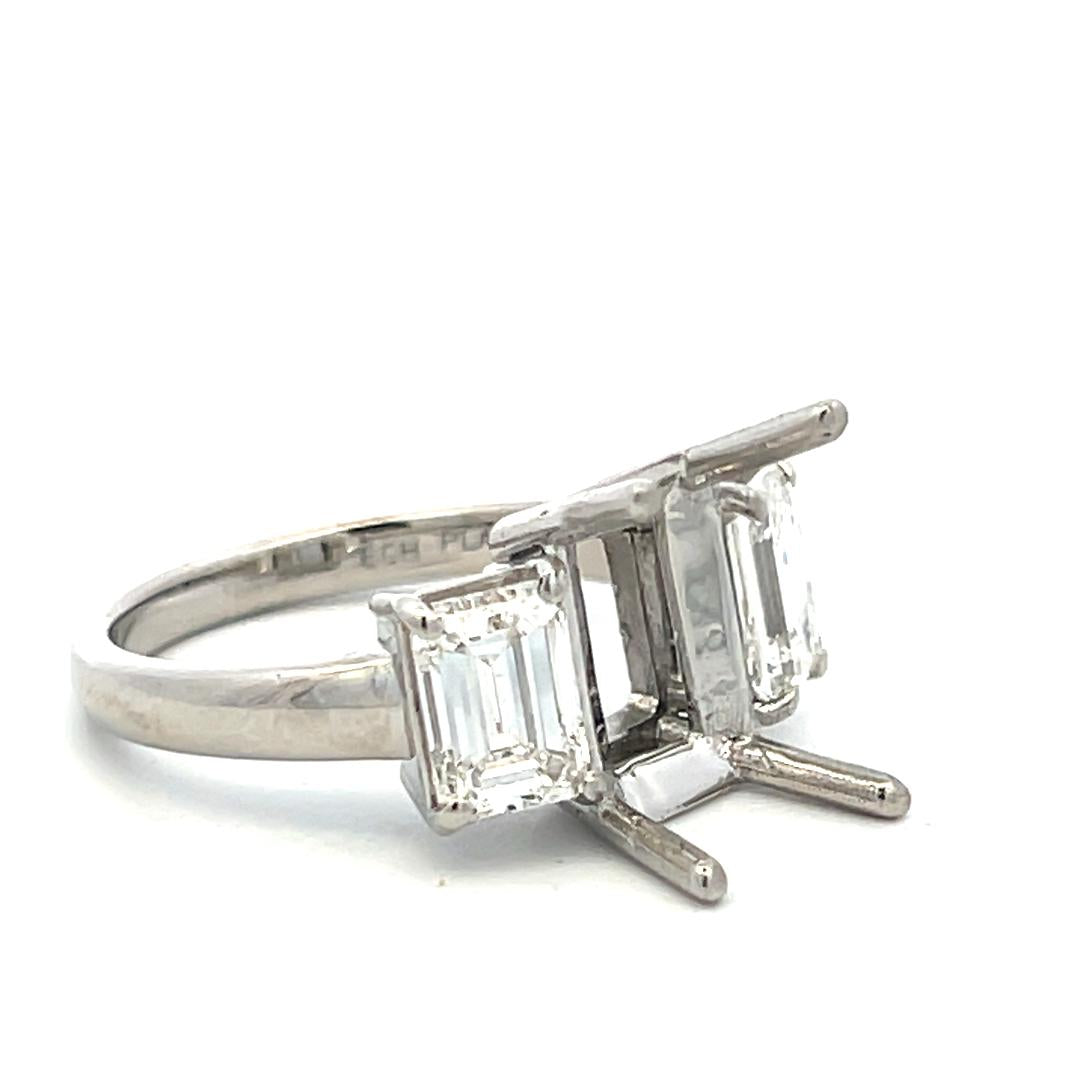 Platinum Semi Mount Ring with 1.95ct Emerald Cut Diamonds Fits 14.1x10.3mm GIA