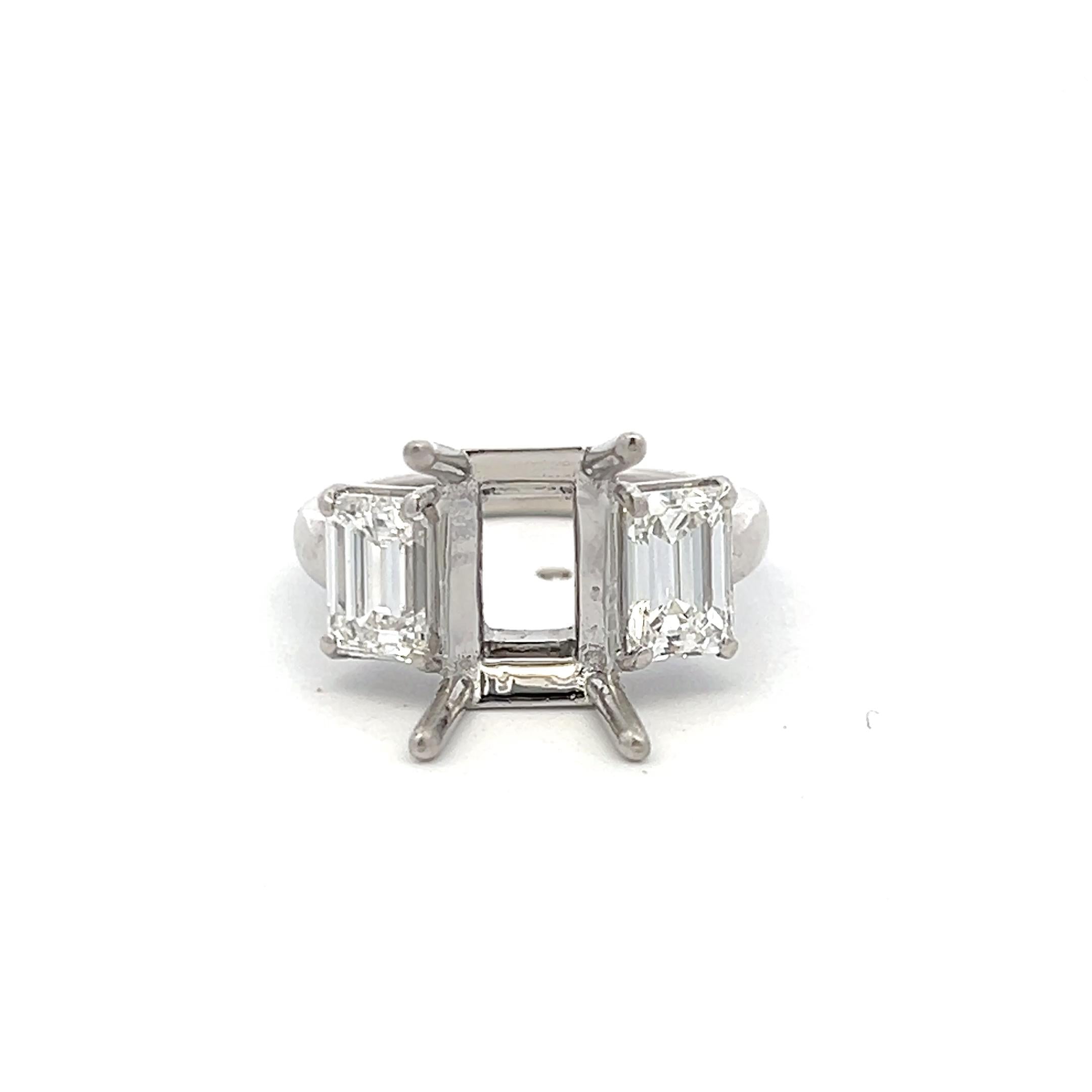 Platinum Semi Mount Ring with 1.95ct Emerald Cut Diamonds Fits 14.1x10.3mm GIA