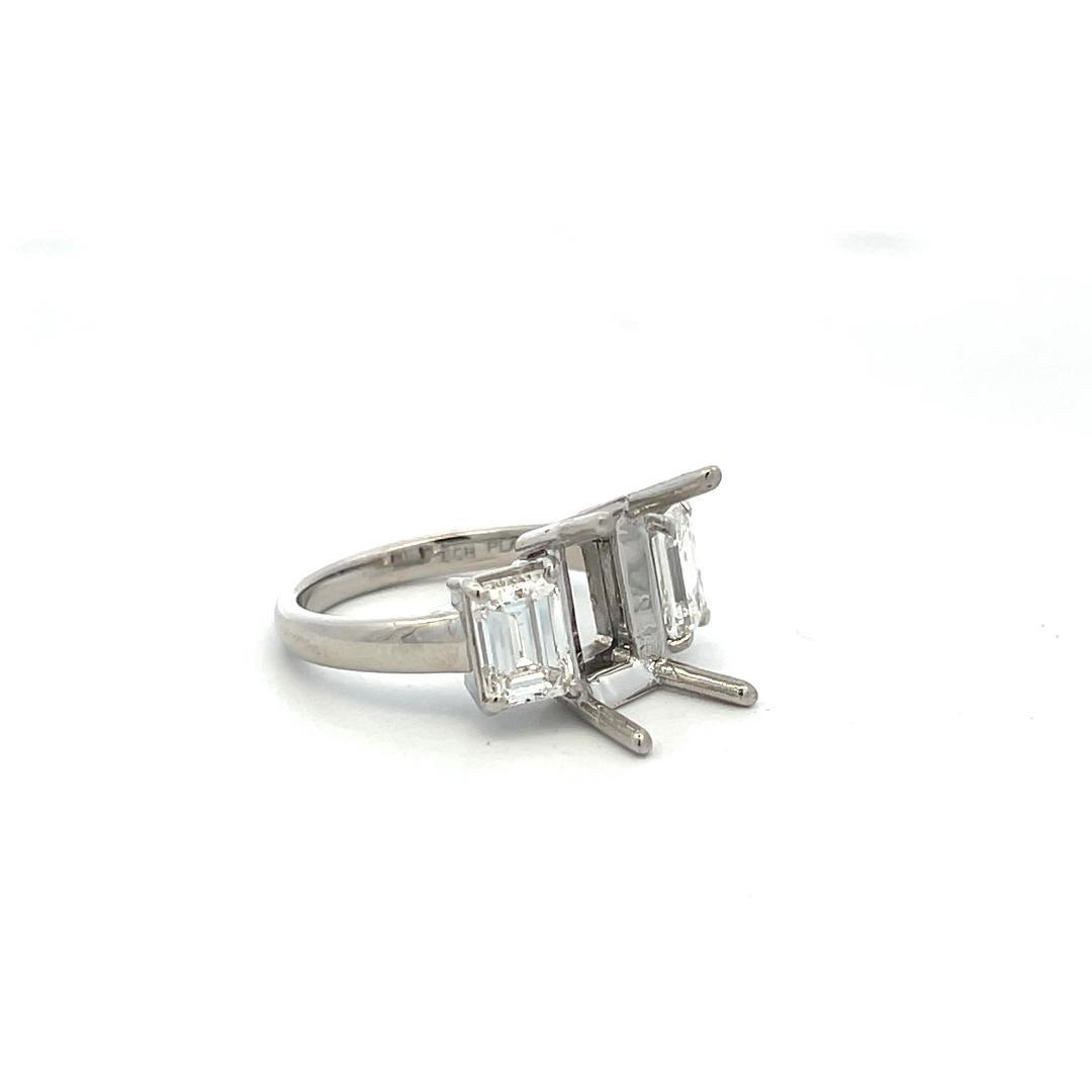 Platinum Semi Mount Ring with 1.95ct Emerald Cut Diamonds Fits 14.1x10.3mm GIA