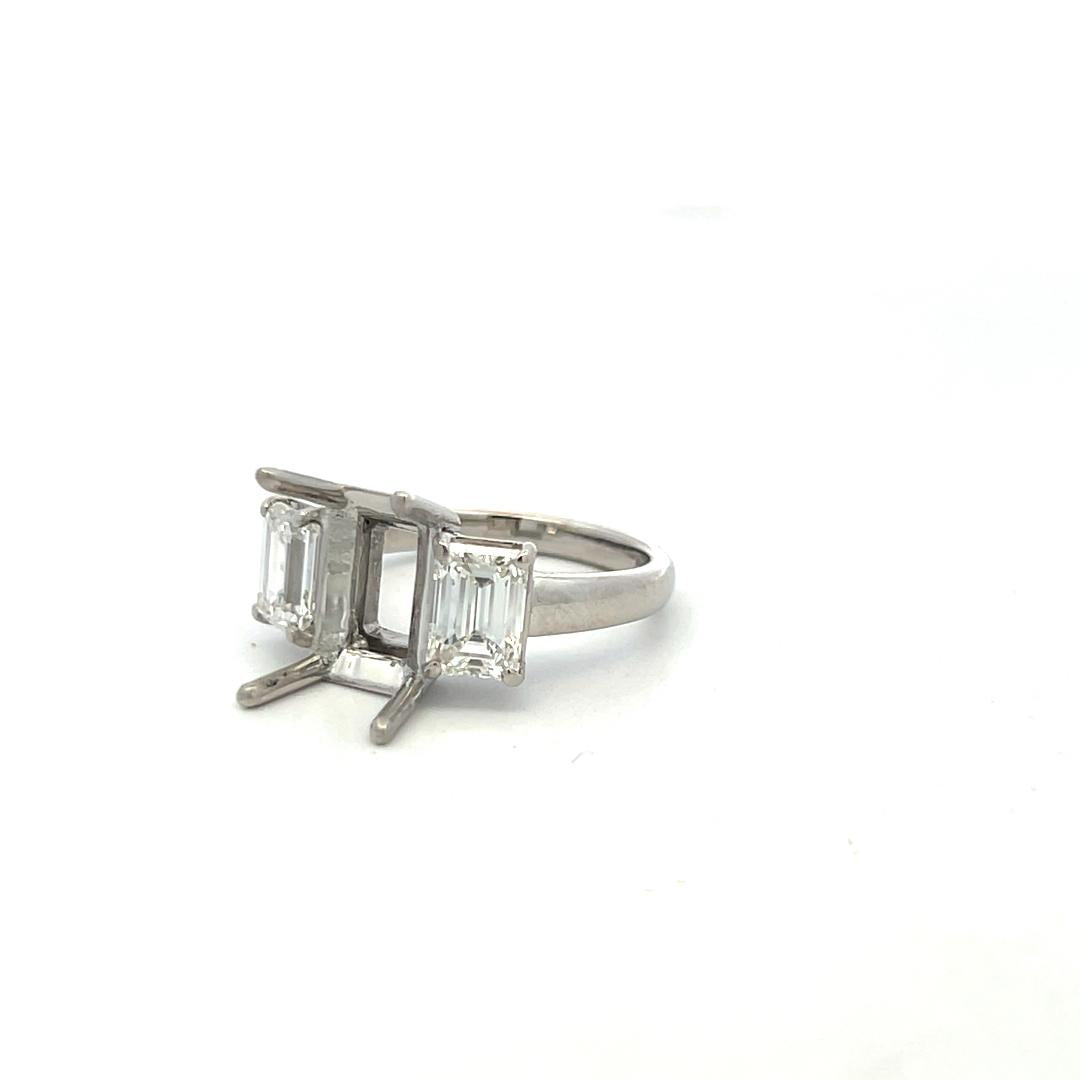 Platinum Semi Mount Ring with 1.95ct Emerald Cut Diamonds Fits 14.1x10.3mm GIA