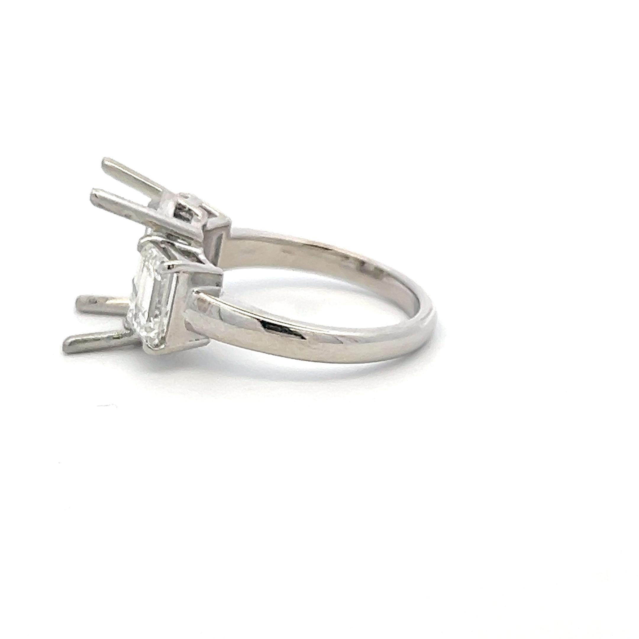 Platinum Semi Mount Ring with 1.95ct Emerald Cut Diamonds Fits 14.1x10.3mm GIA