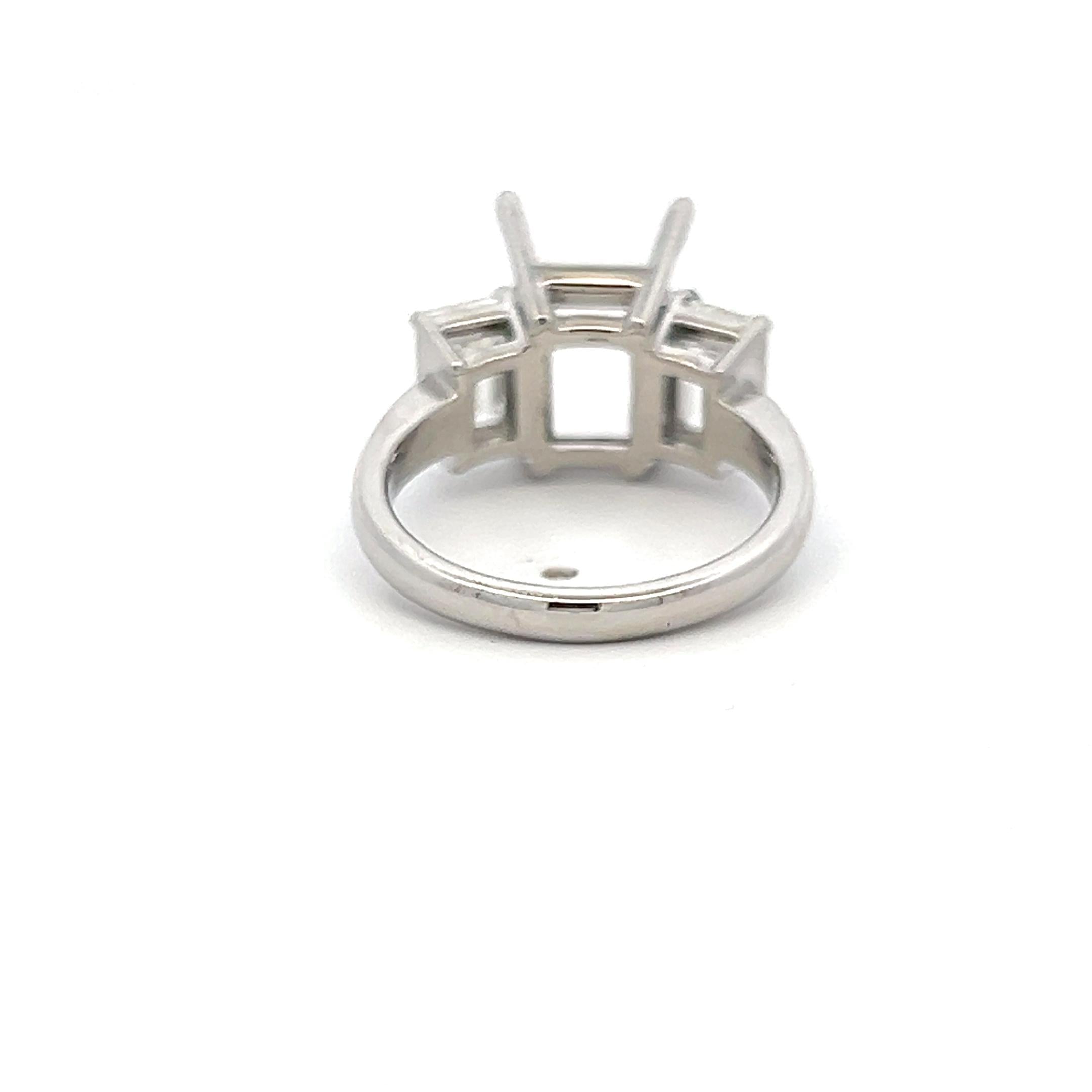 Platinum Semi Mount Ring with 1.95ct Emerald Cut Diamonds Fits 14.1x10.3mm GIA